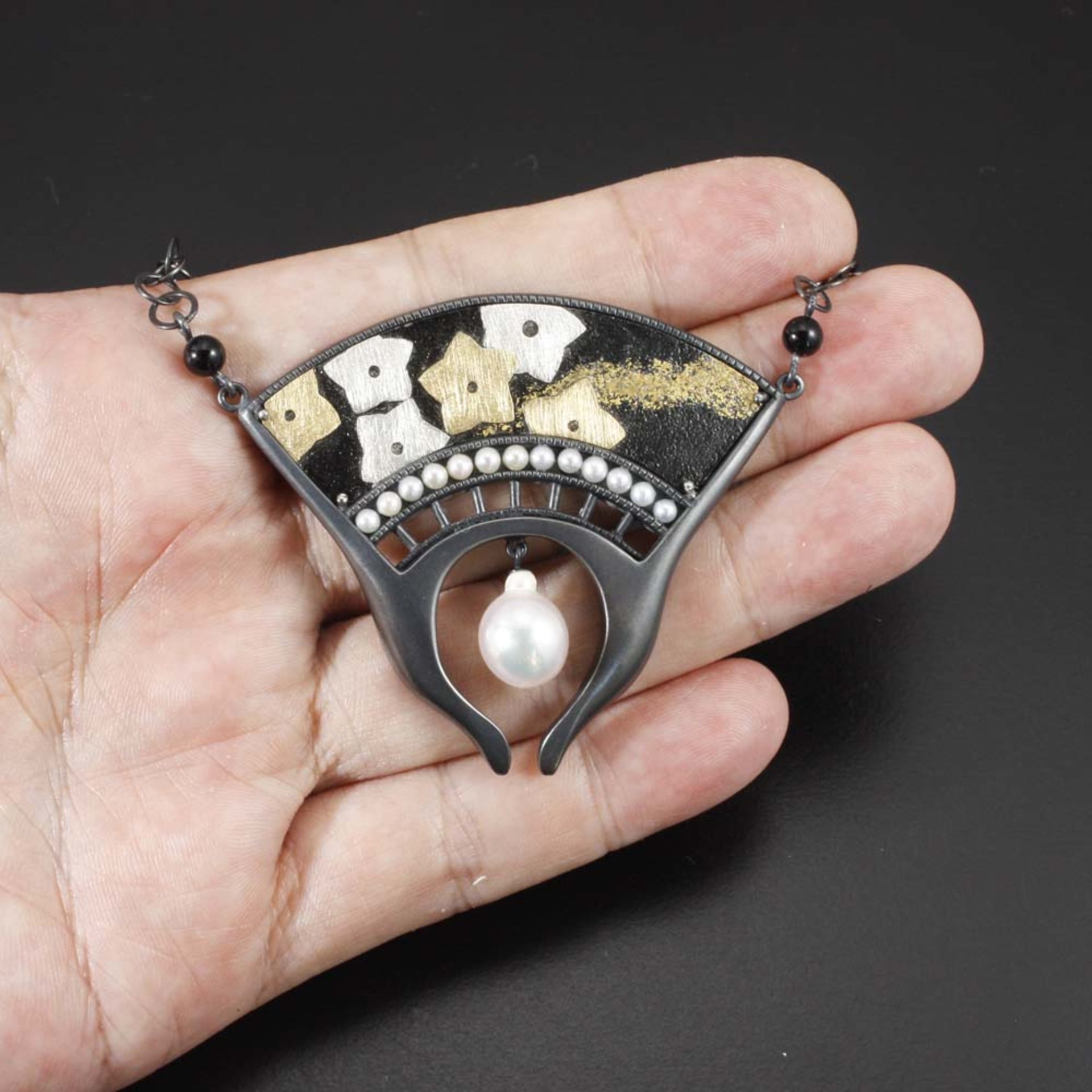 SOLD: Bellflower motif pendant with a baroque pearl