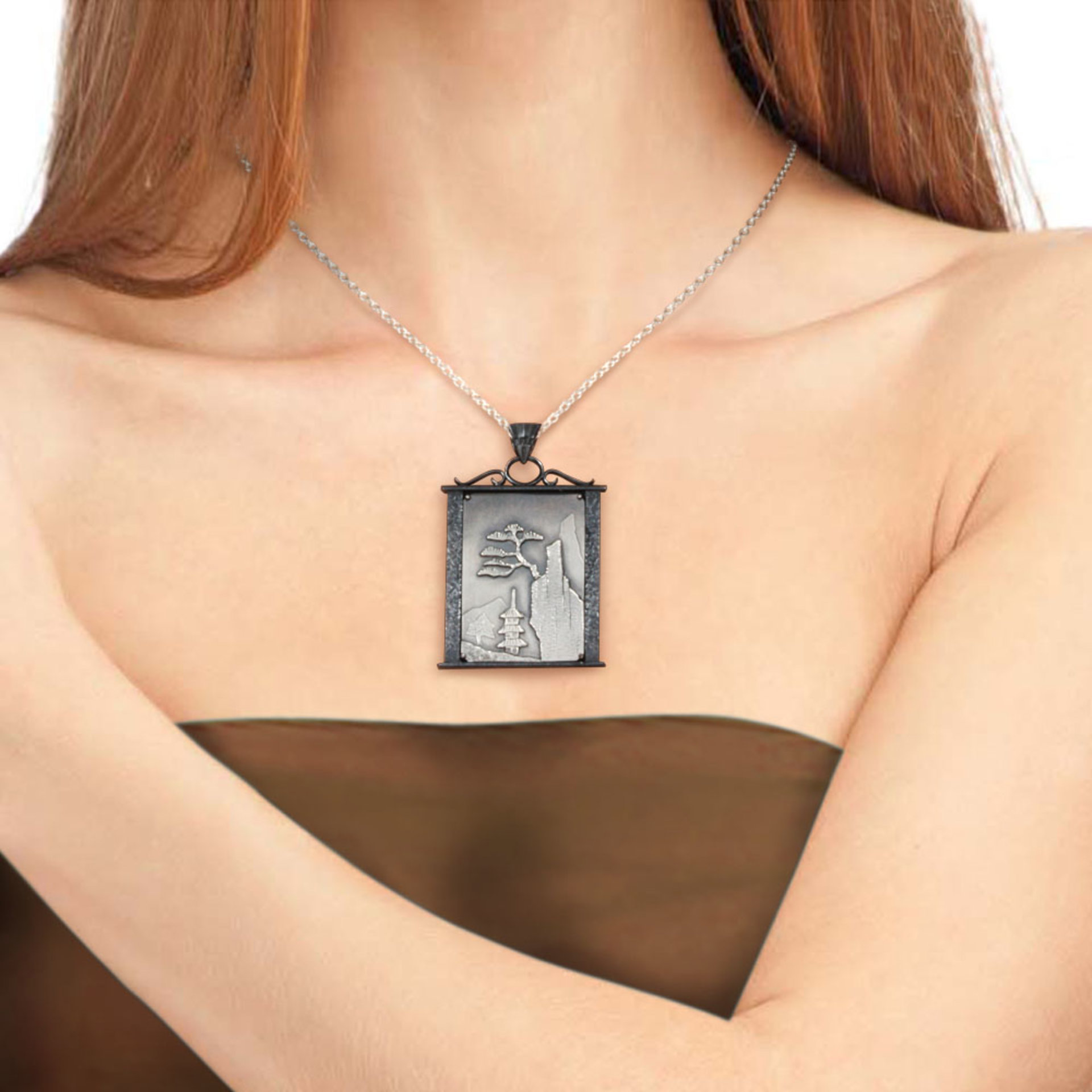 Sold: Pine tree on a cliff silver pendant