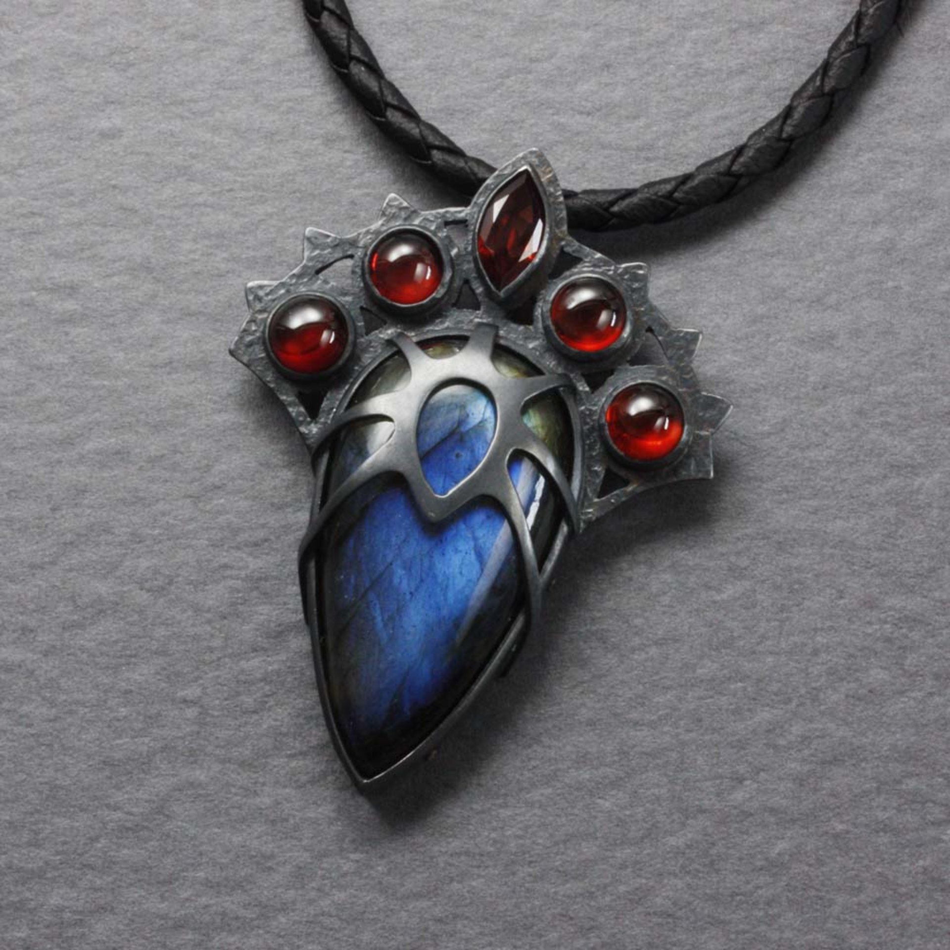 SOLD: Labradorite and garnets goth pendant II