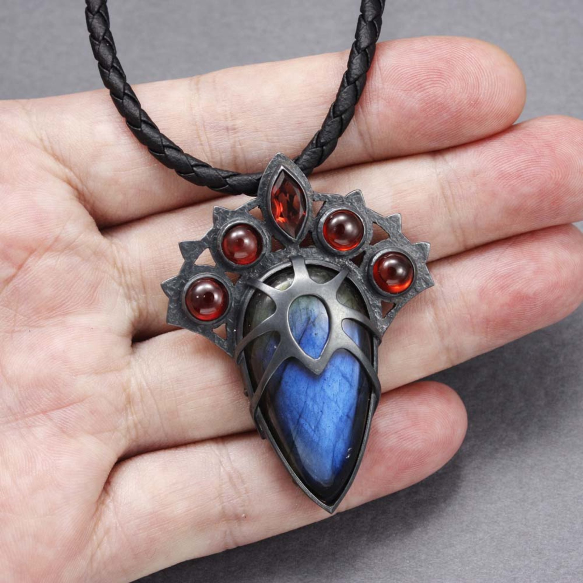 SOLD: Labradorite and garnets goth pendant II