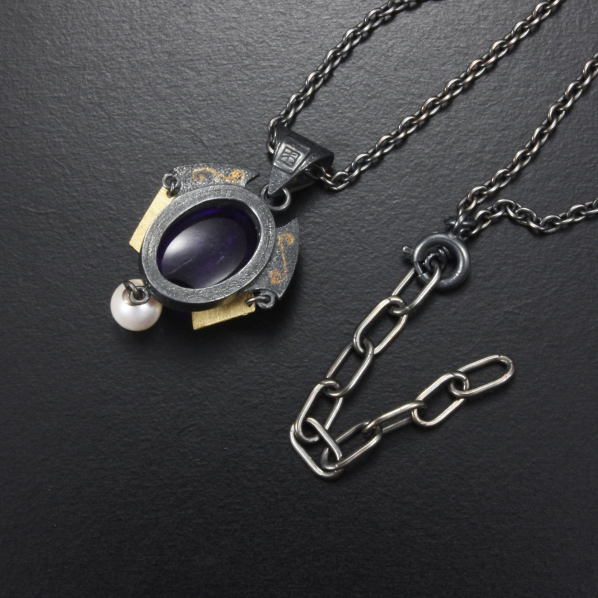 SOLD: Amethyst cab and gold inlay silver pendant