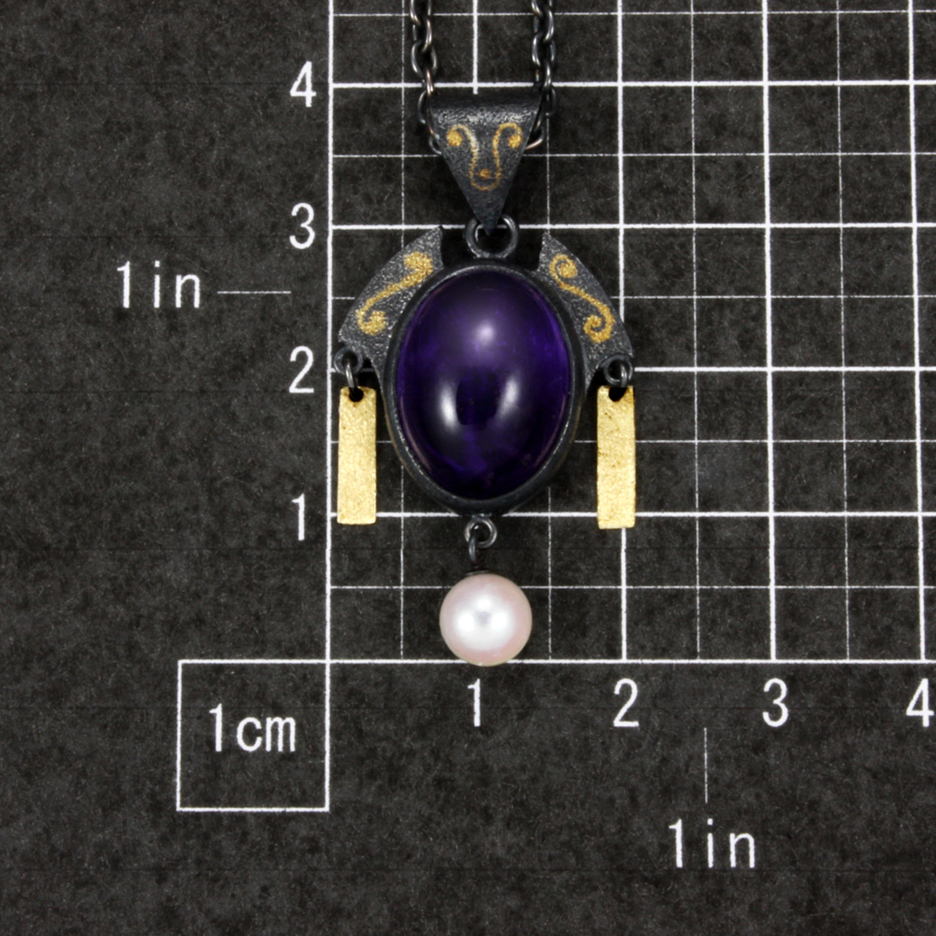 SOLD: Amethyst cab and gold inlay silver pendant