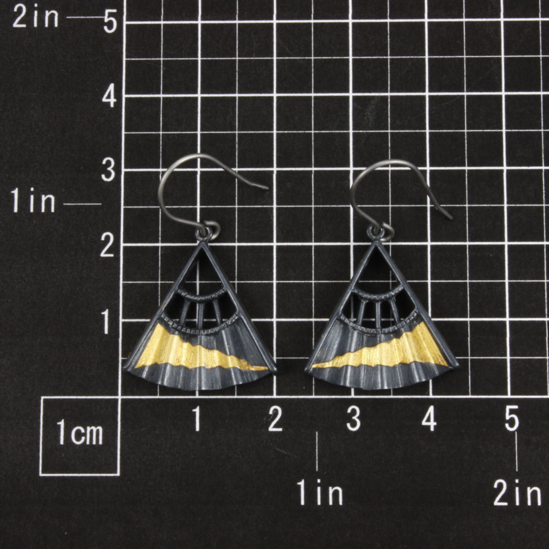 Sold: Japanese earrings, Keum Boo earrings, oxidized silver earrings of fan motif