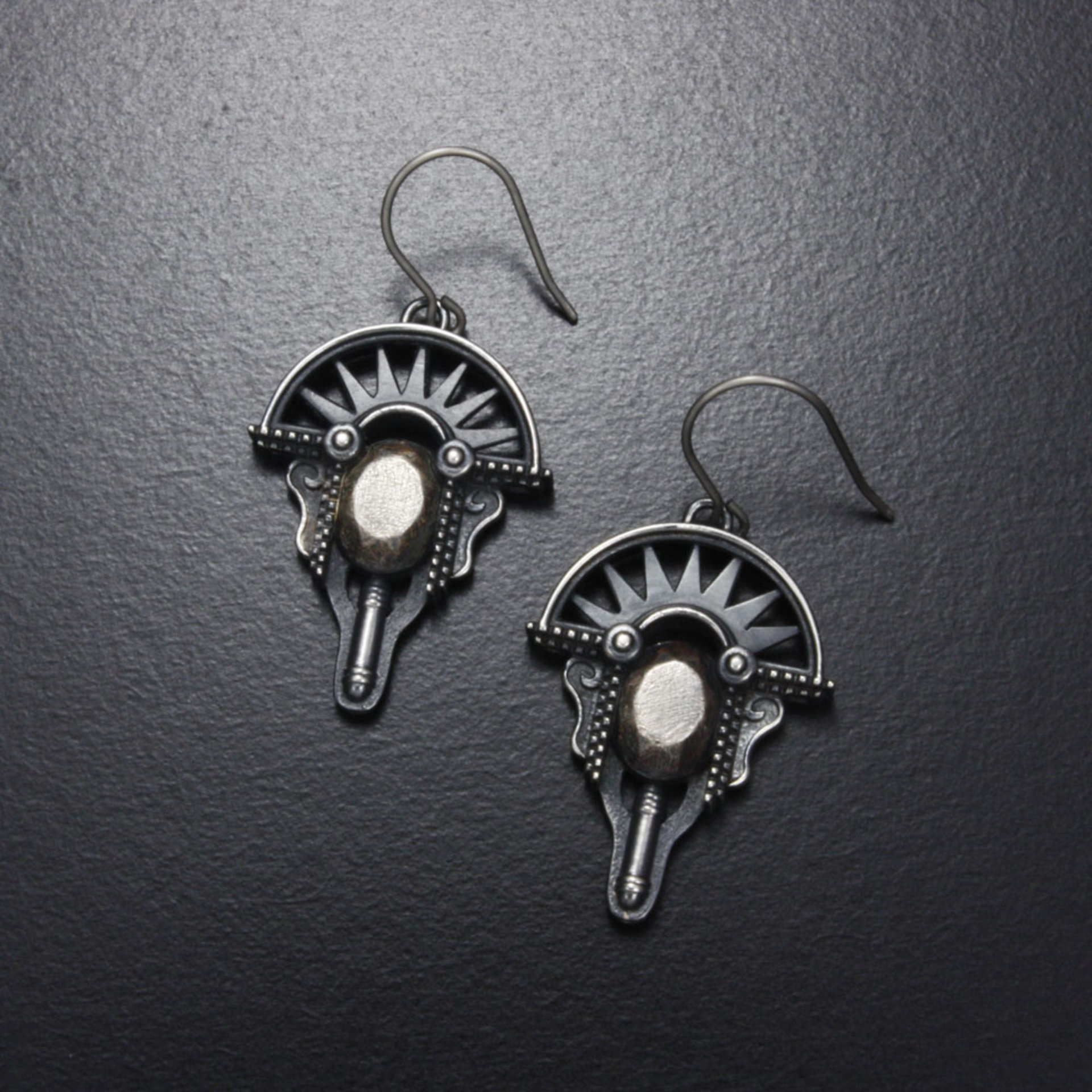 Oxidized silver earrings, Art Deco earrings, steampunk earrings