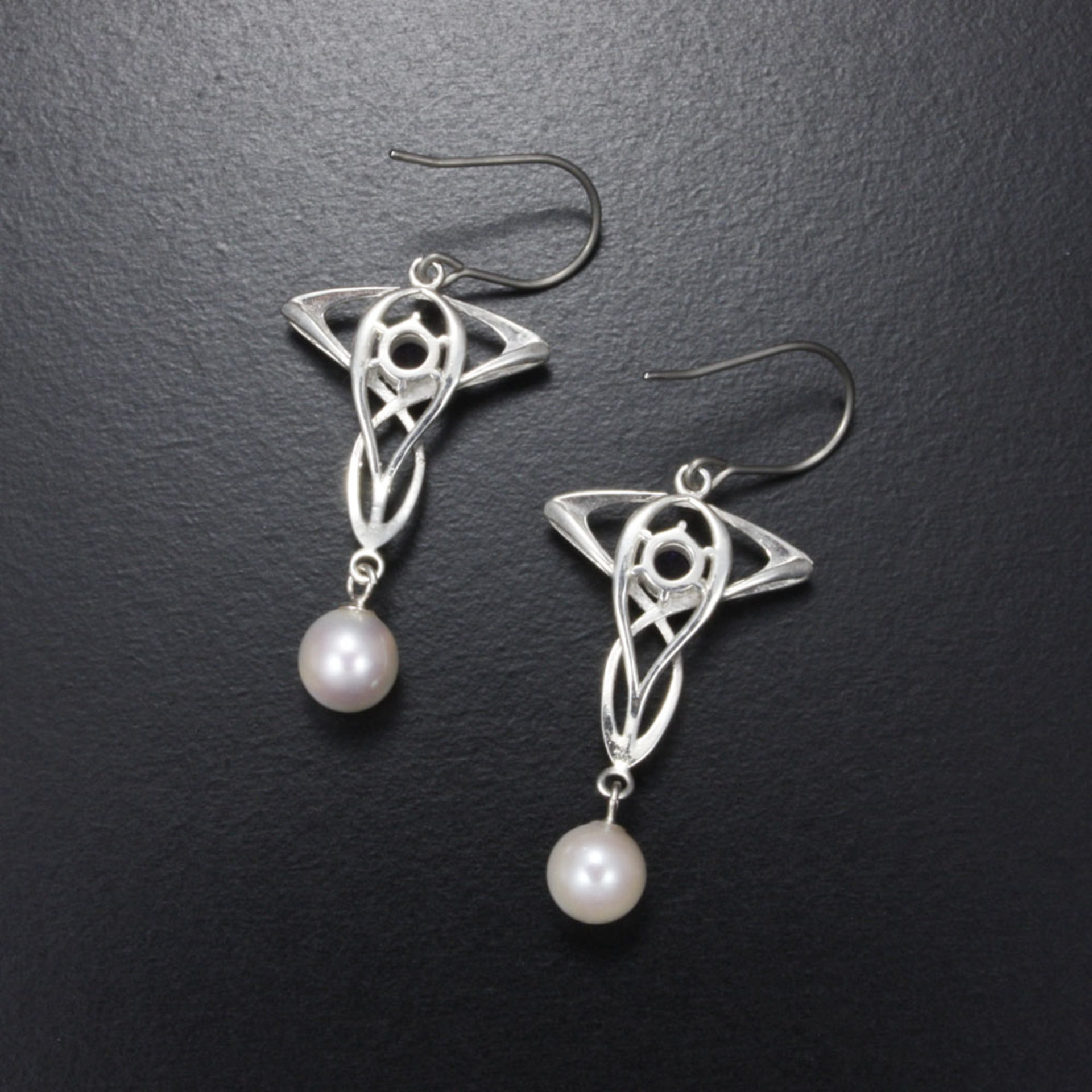 SOLD: Art Nouveau earrings, silver earrings with amethyst and akoya pearl