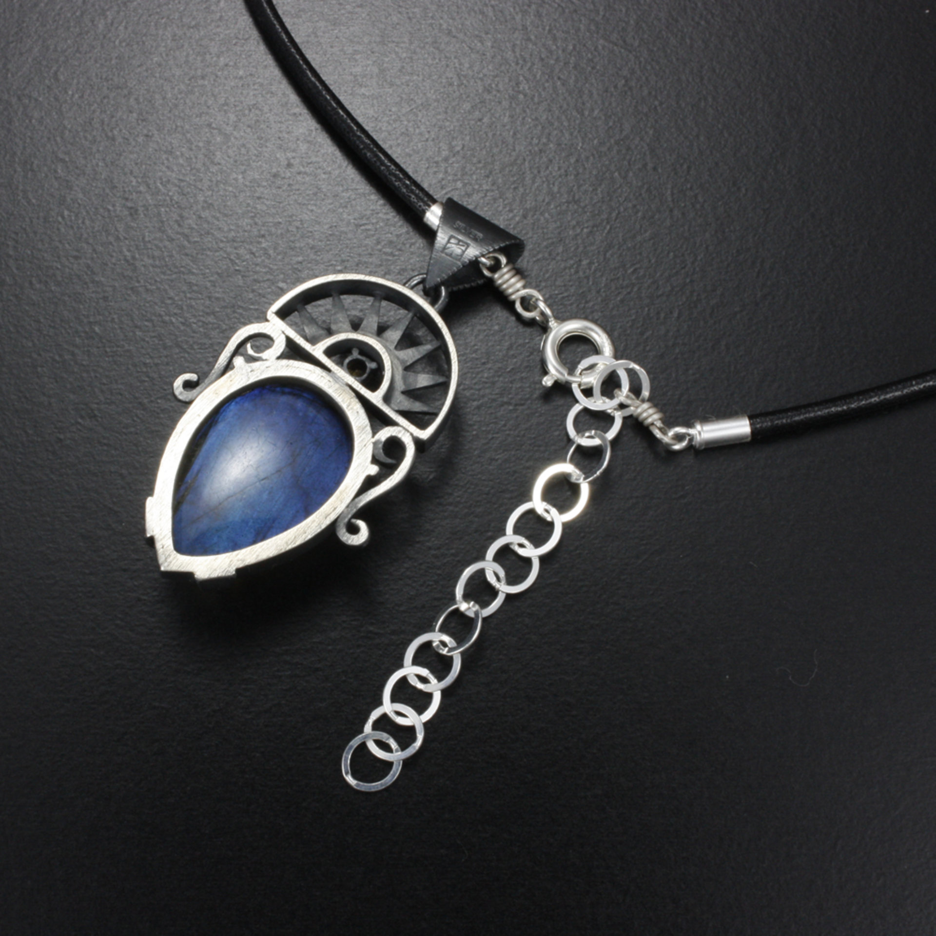 Sold: Labradorite pendant necklace, oxidized silver pendant necklace, Art Deco pendant necklace, Goth pendant necklace