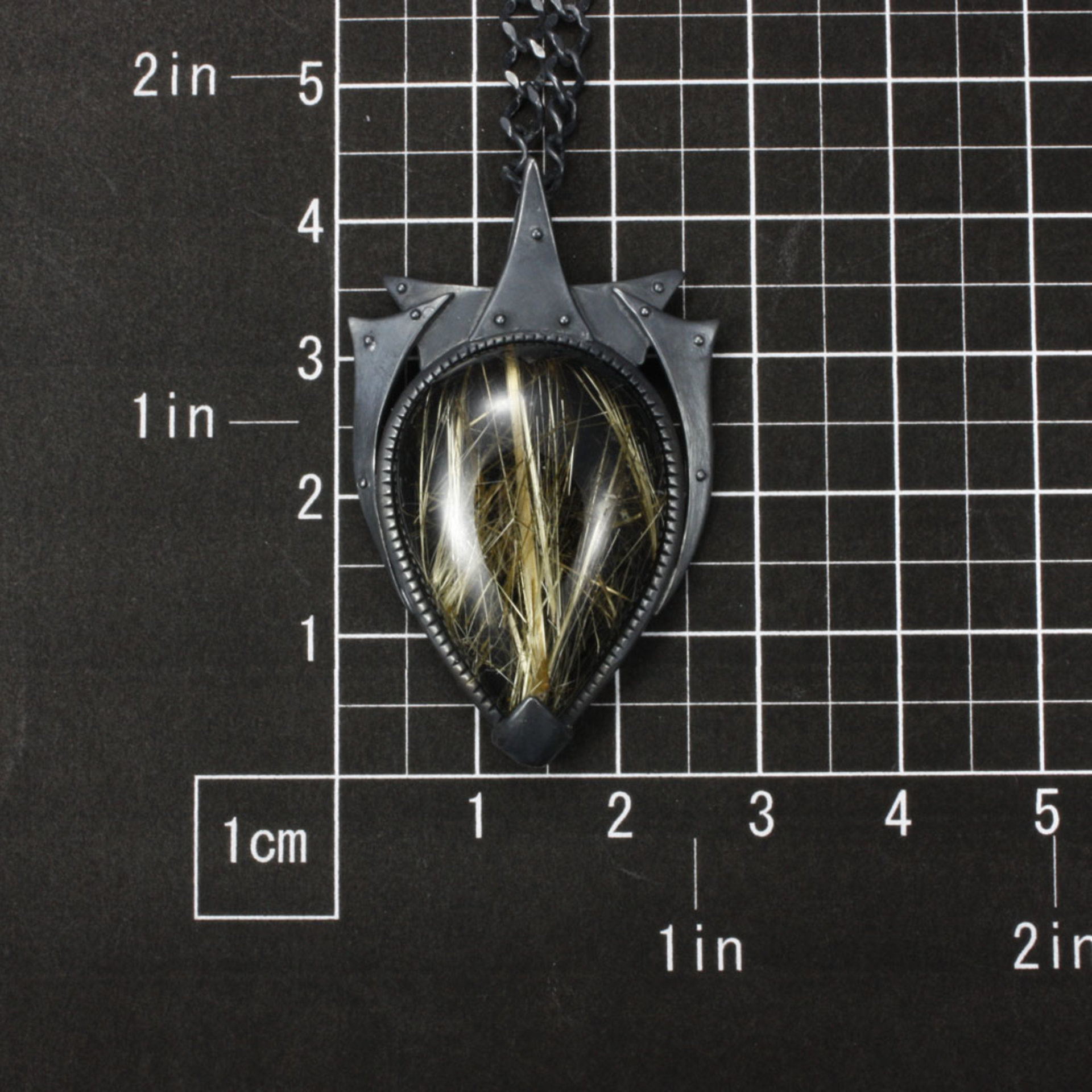 Sold: Rutilated quarts pendant, oxidized silver pendant necklace, Goth pendant necklace