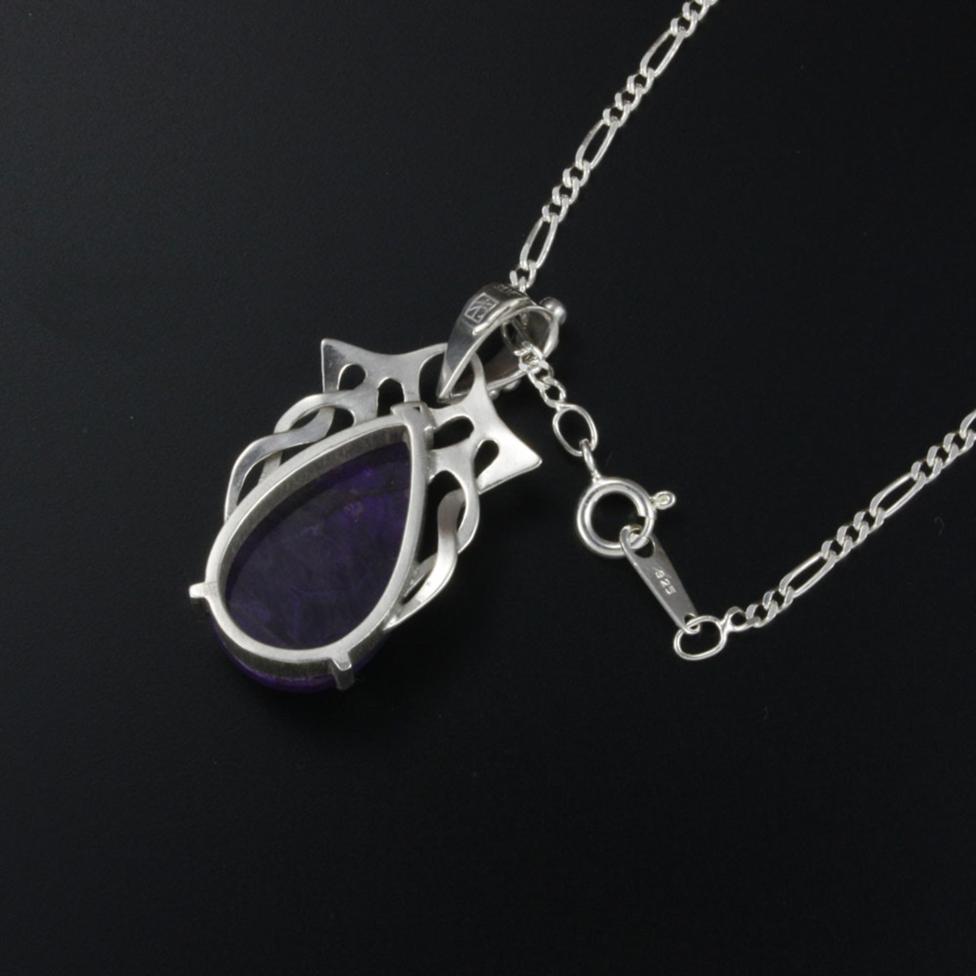 Art Nouveau style pendant necklace, Sugilite pendant, silver pendant necklace