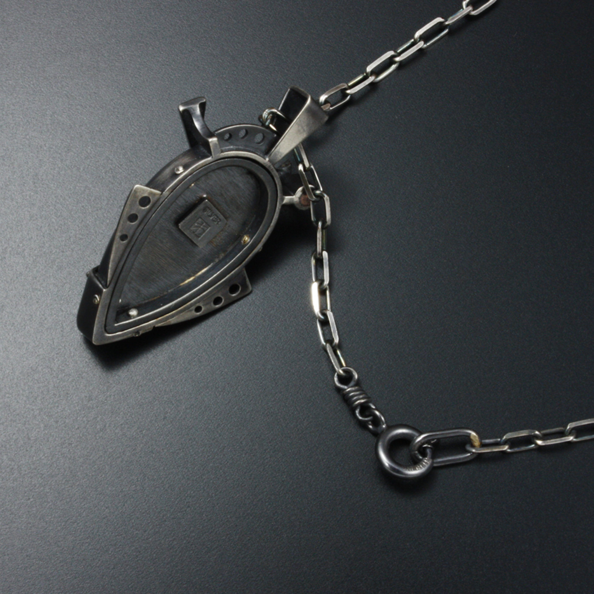 Steampunk pendant, oxidized silver pendant, black rutilated quartz pendant