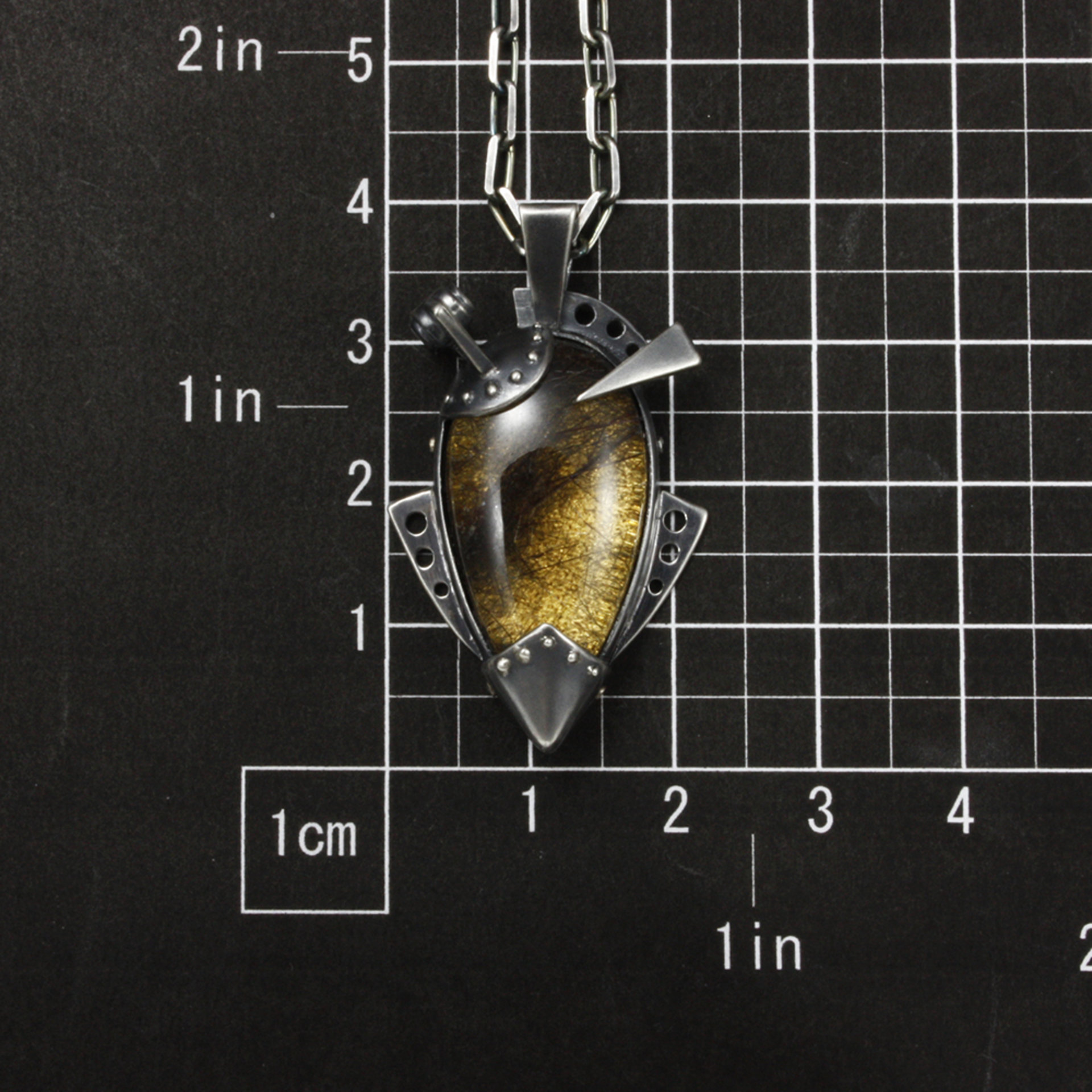 Steampunk pendant, oxidized silver pendant, black rutilated quartz pendant