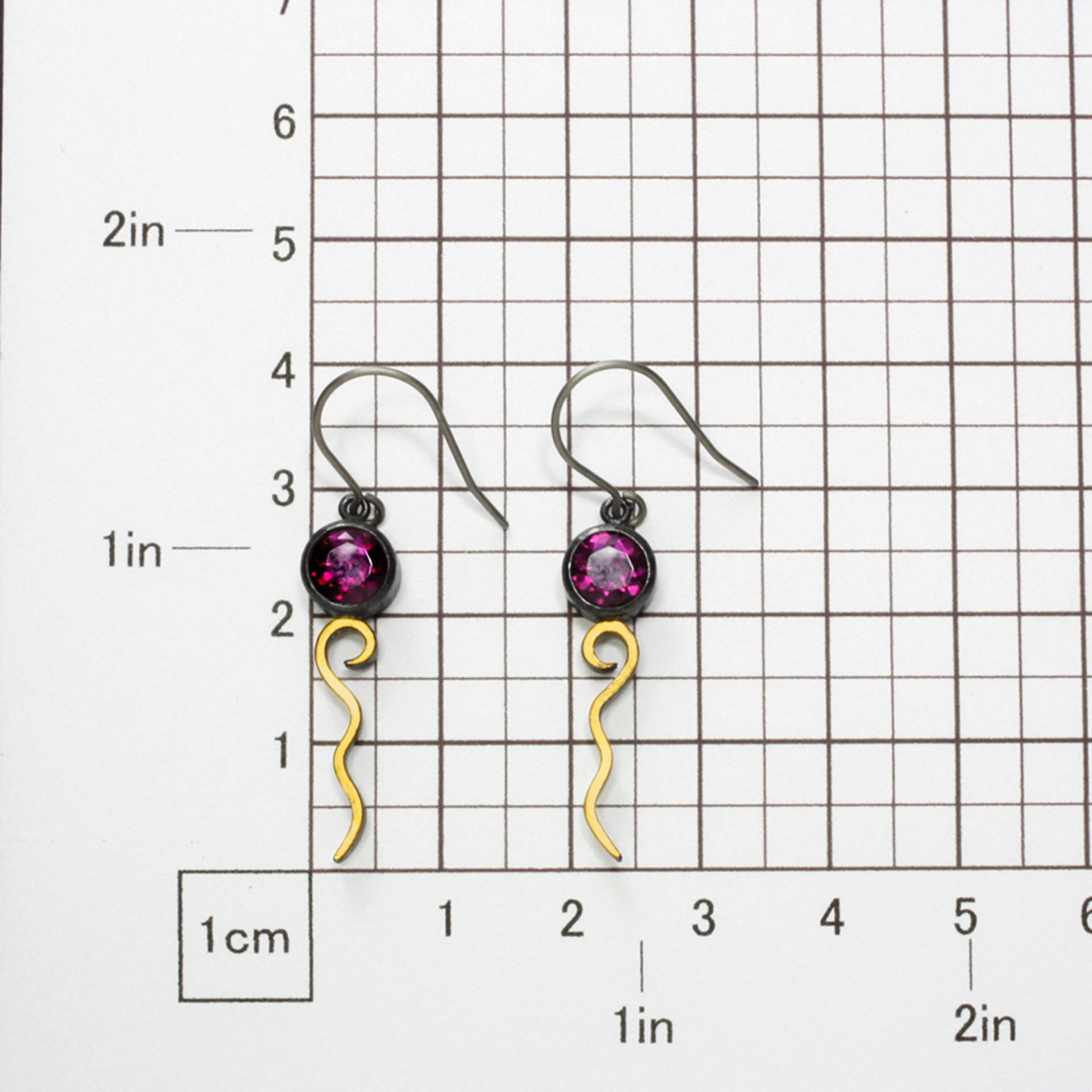 Rhodolite garnet earrings, silver earrings, oxidized silver earrings, Keum Boo e