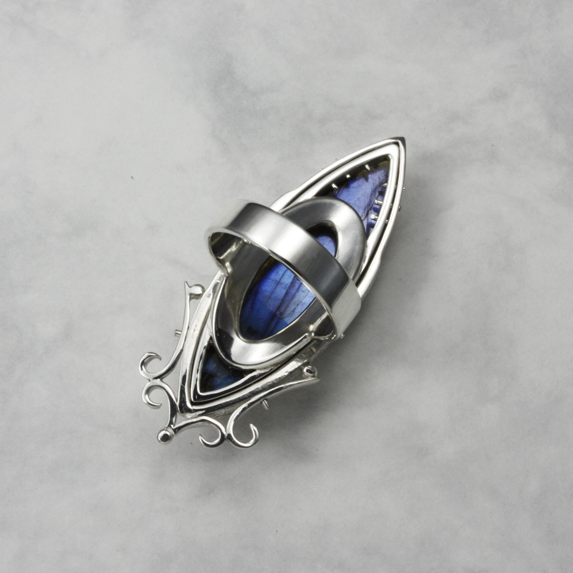 Blue labradorite ring, silver ring, openwork ring, Art Nouveau ring