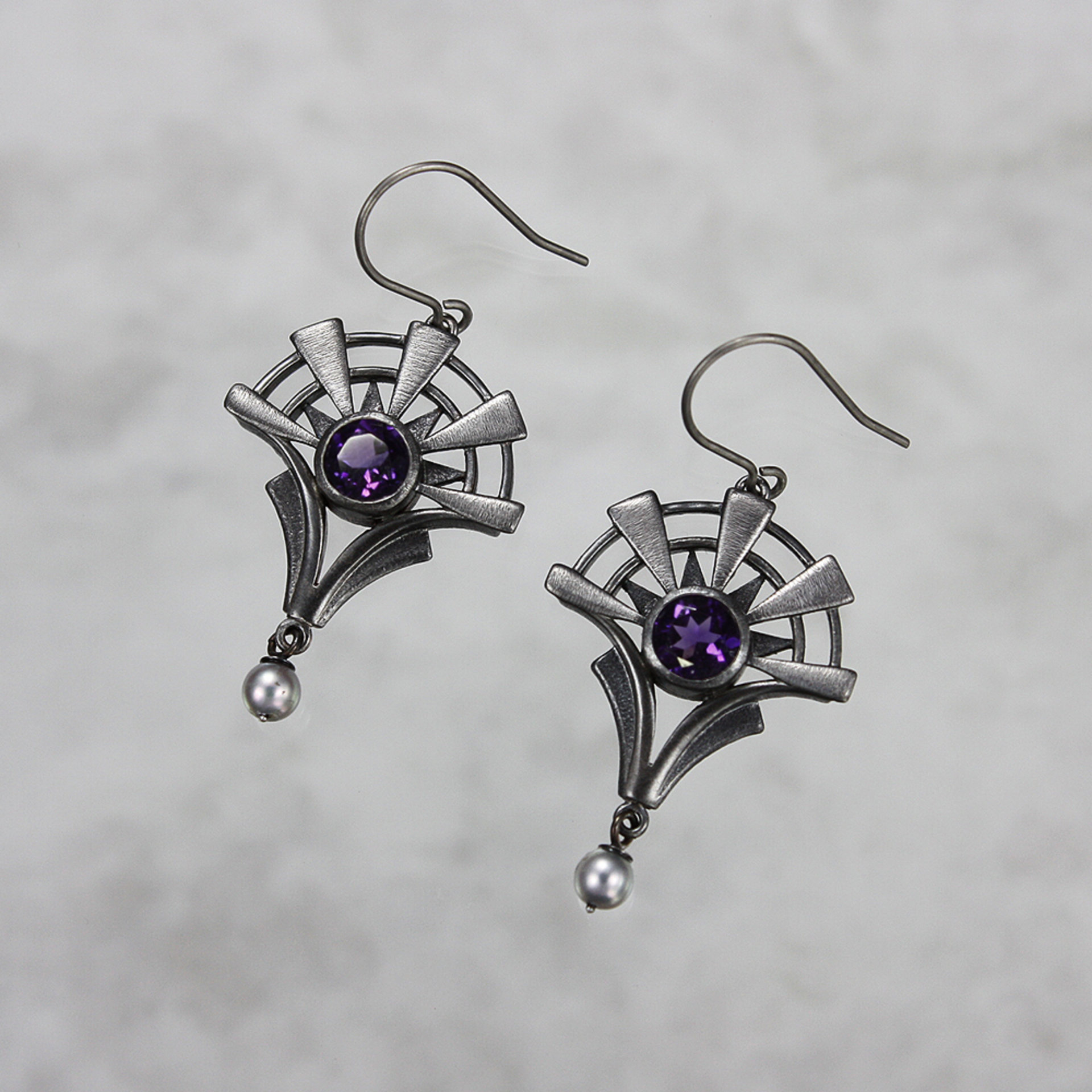 Goth earrings, oxidized silver earrings, amethyst earrings