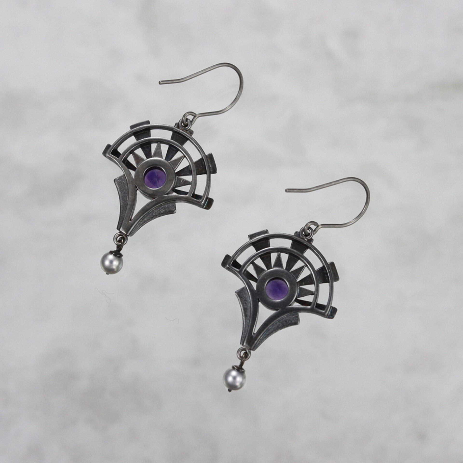 Goth earrings, oxidized silver earrings, amethyst earrings