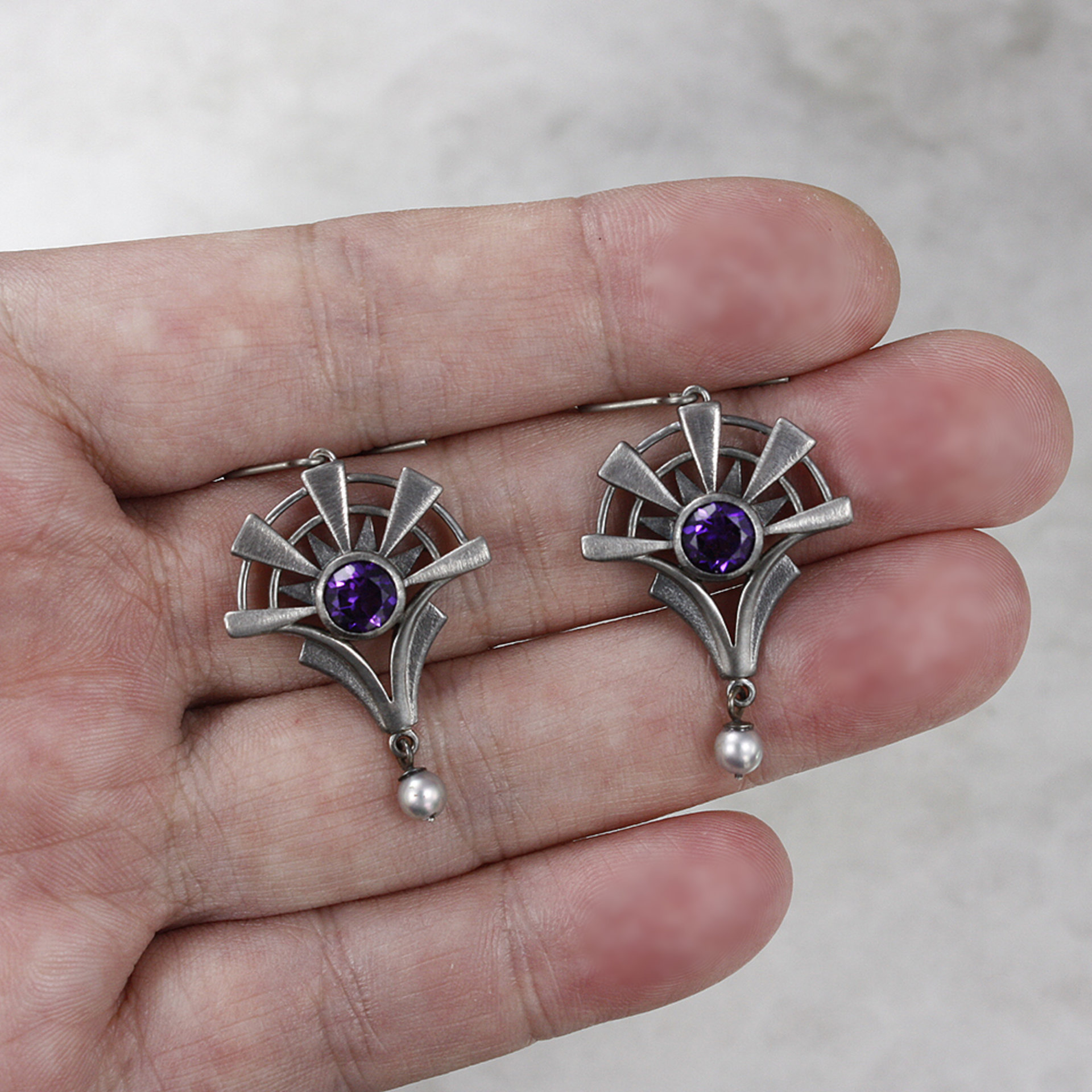 Goth earrings, oxidized silver earrings, amethyst earrings