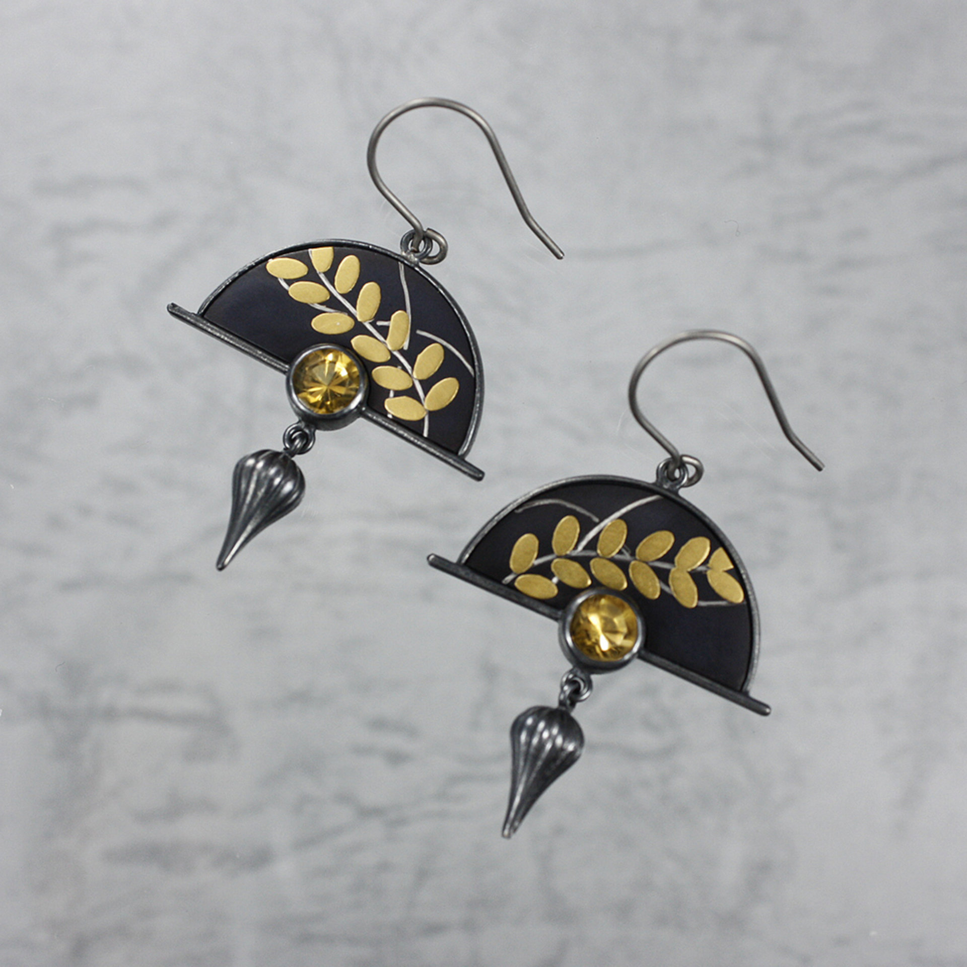 Shakudo earrings, Keum Boo earrings, oxidized silver earrings, Japanese art earr