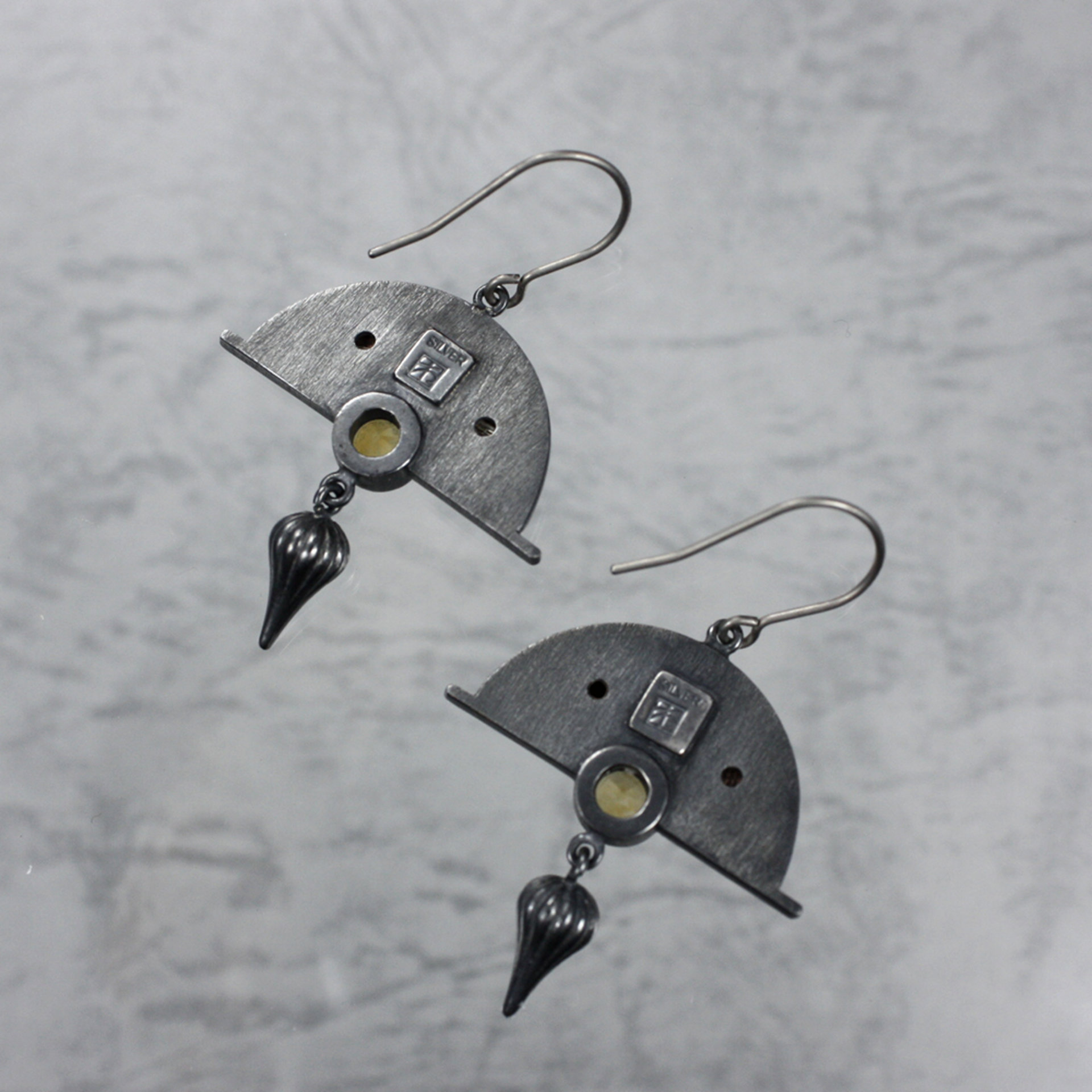 Shakudo earrings, Keum Boo earrings, oxidized silver earrings, Japanese art earr