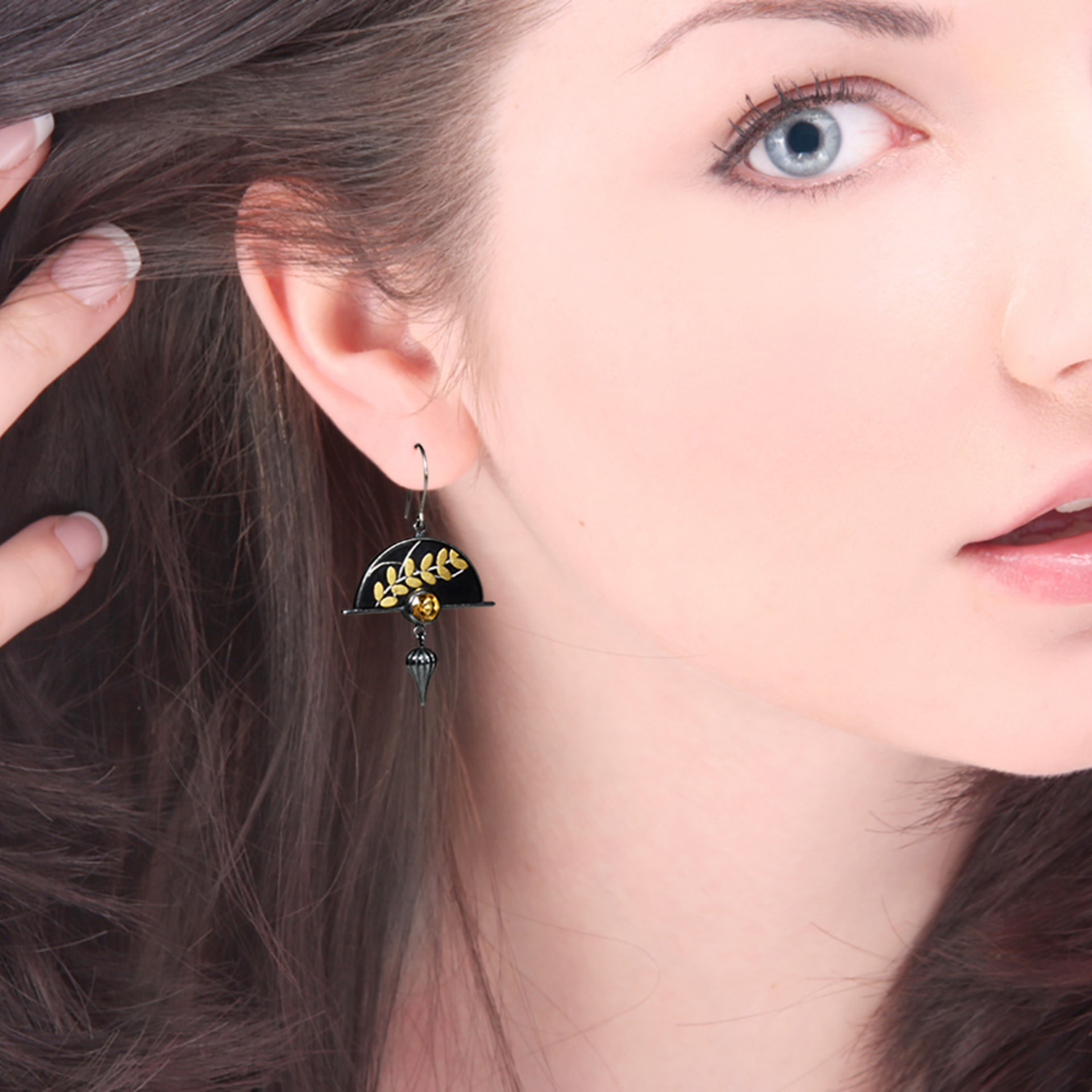 Shakudo earrings, Keum Boo earrings, oxidized silver earrings, Japanese art earr