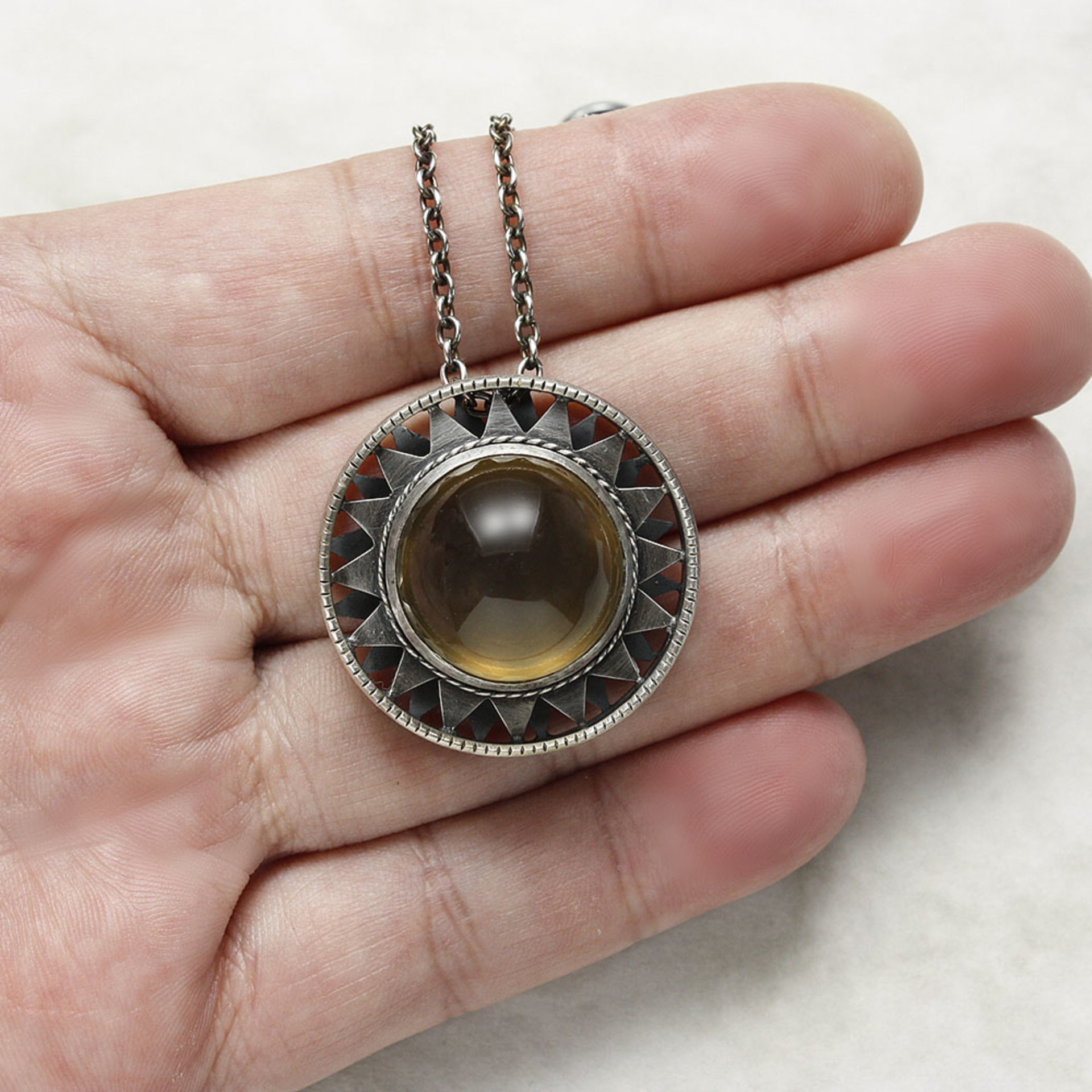 Art Deco style pendant necklace, brown quartz pendant necklace, cats eye jewelry