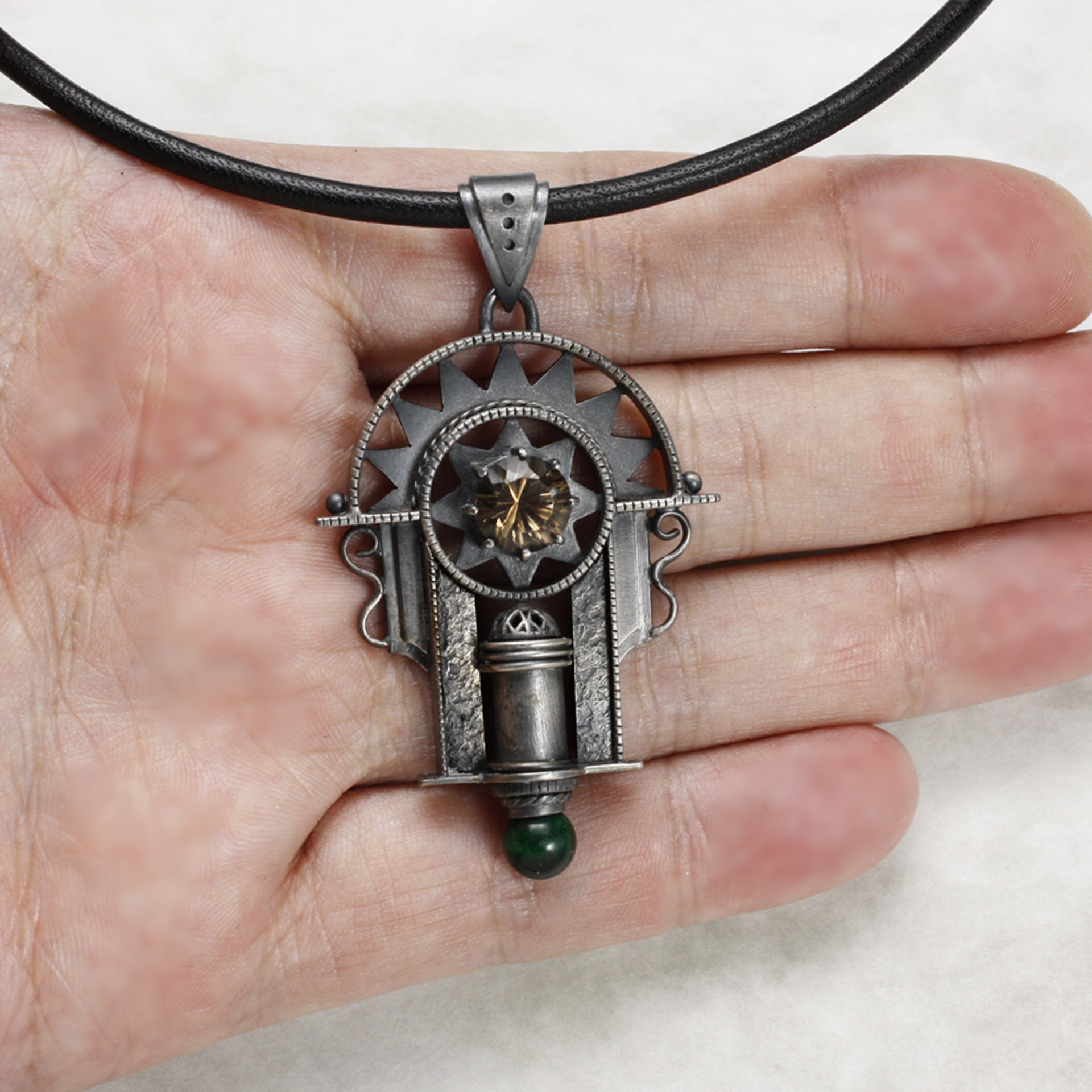 Art Deco style oxidized silver pendant necklace with a brown quartz you have nev