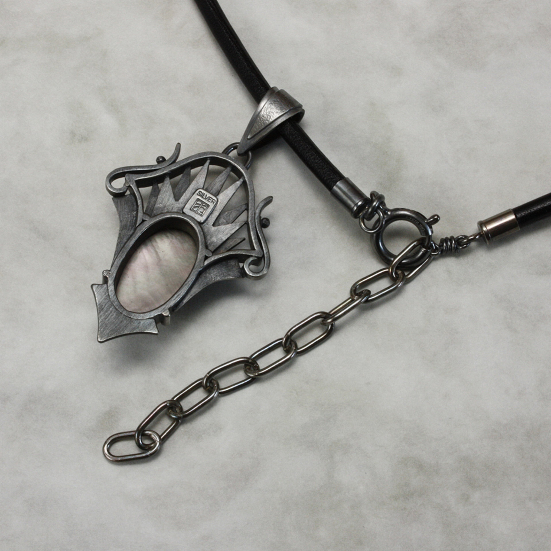 Golden rutilated quartz with iridescent colors Art Deco silver pendant necklace