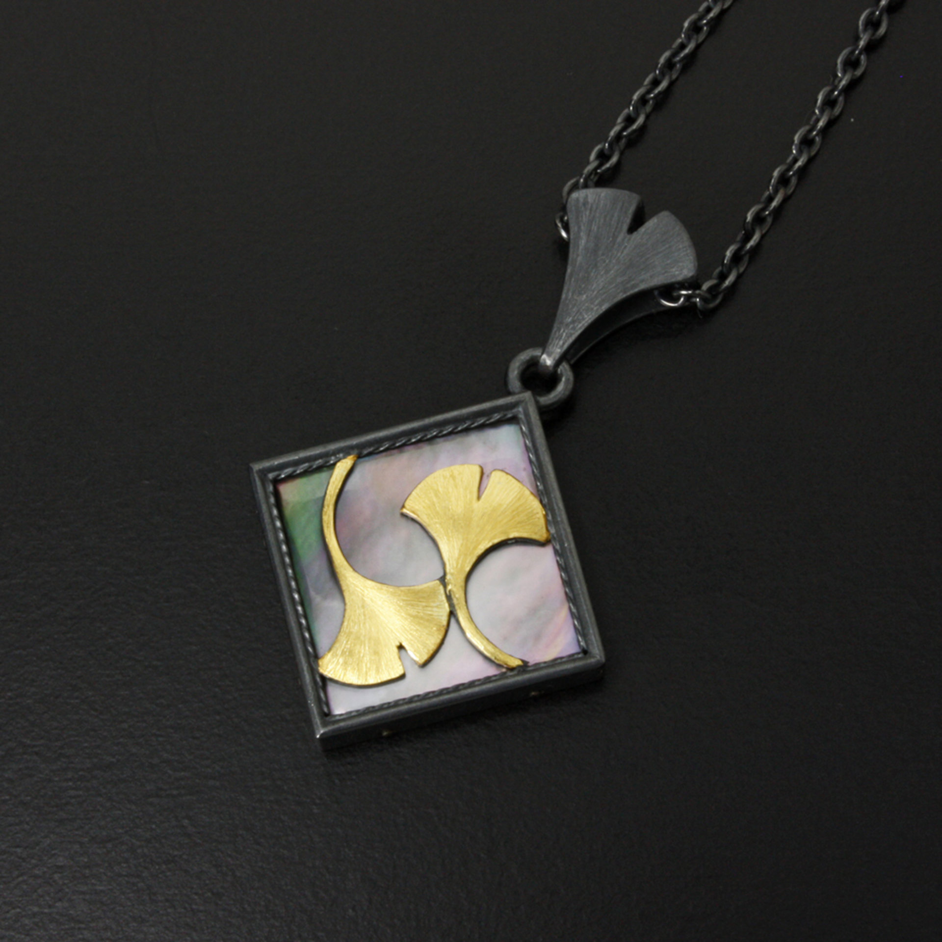 Ginkgo Keum Boo oxidized silver pendant necklace