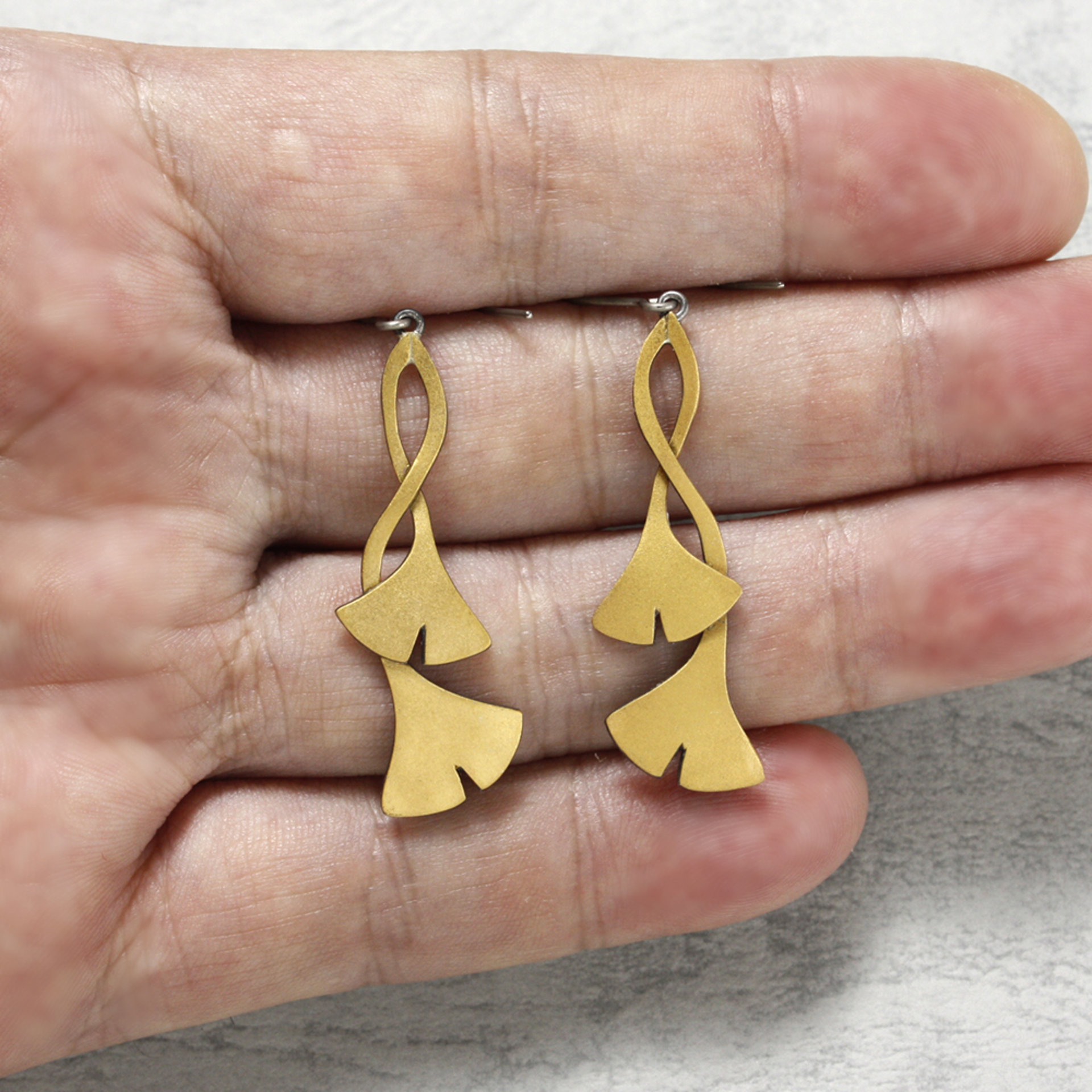 Ginkgo earrings, Keum Boo earrings, oxidized silver earrings
