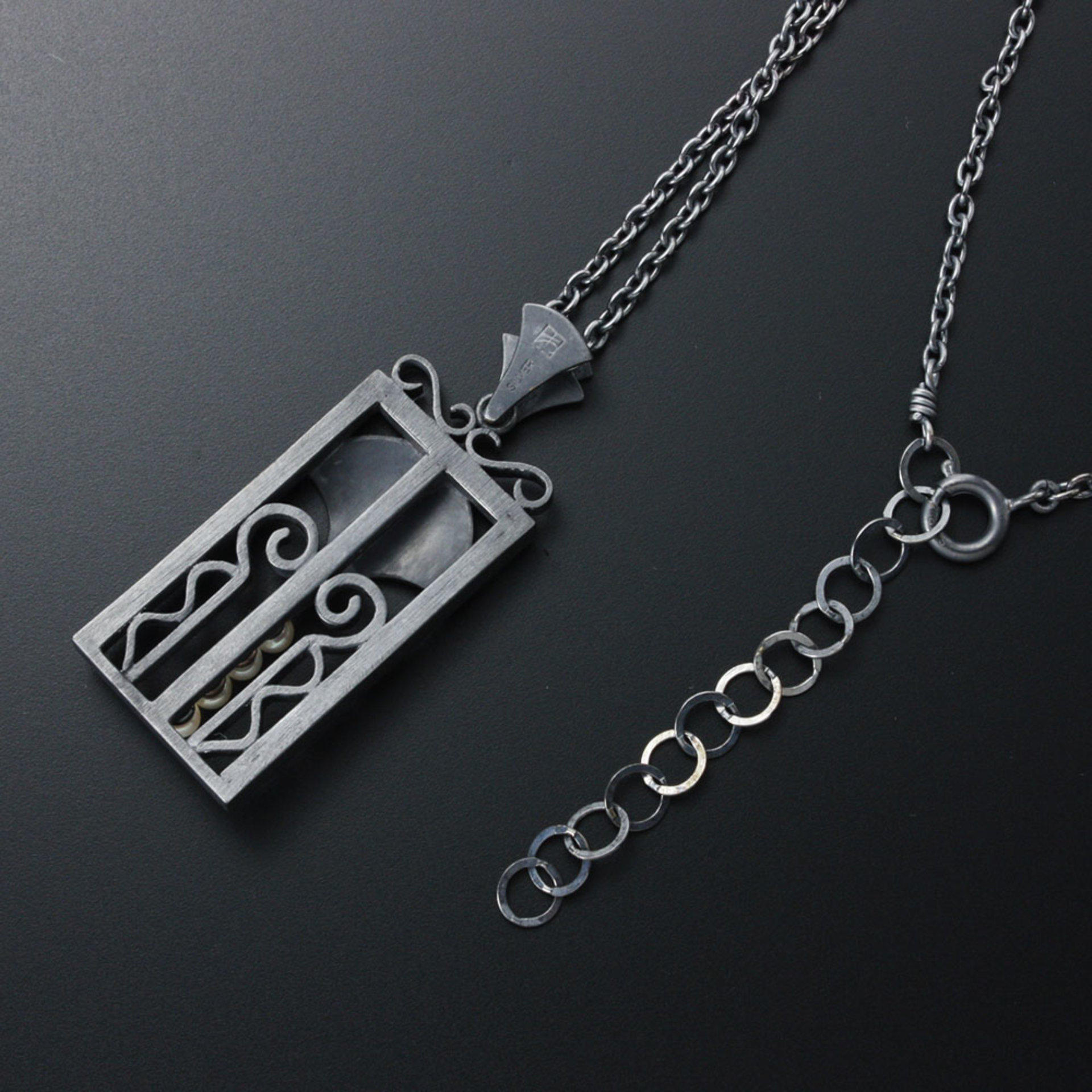 Art Deco style Keum Boo ginkgo necklace with akoya pearls