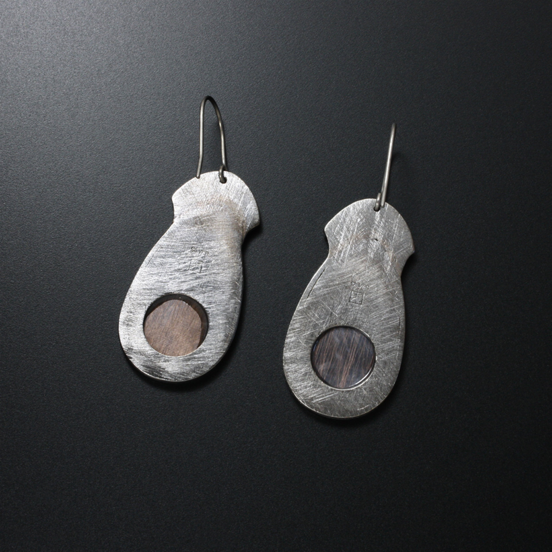 Shakudo iroage oxidized silver earrings of falling blossoms, Keum Boo earrings