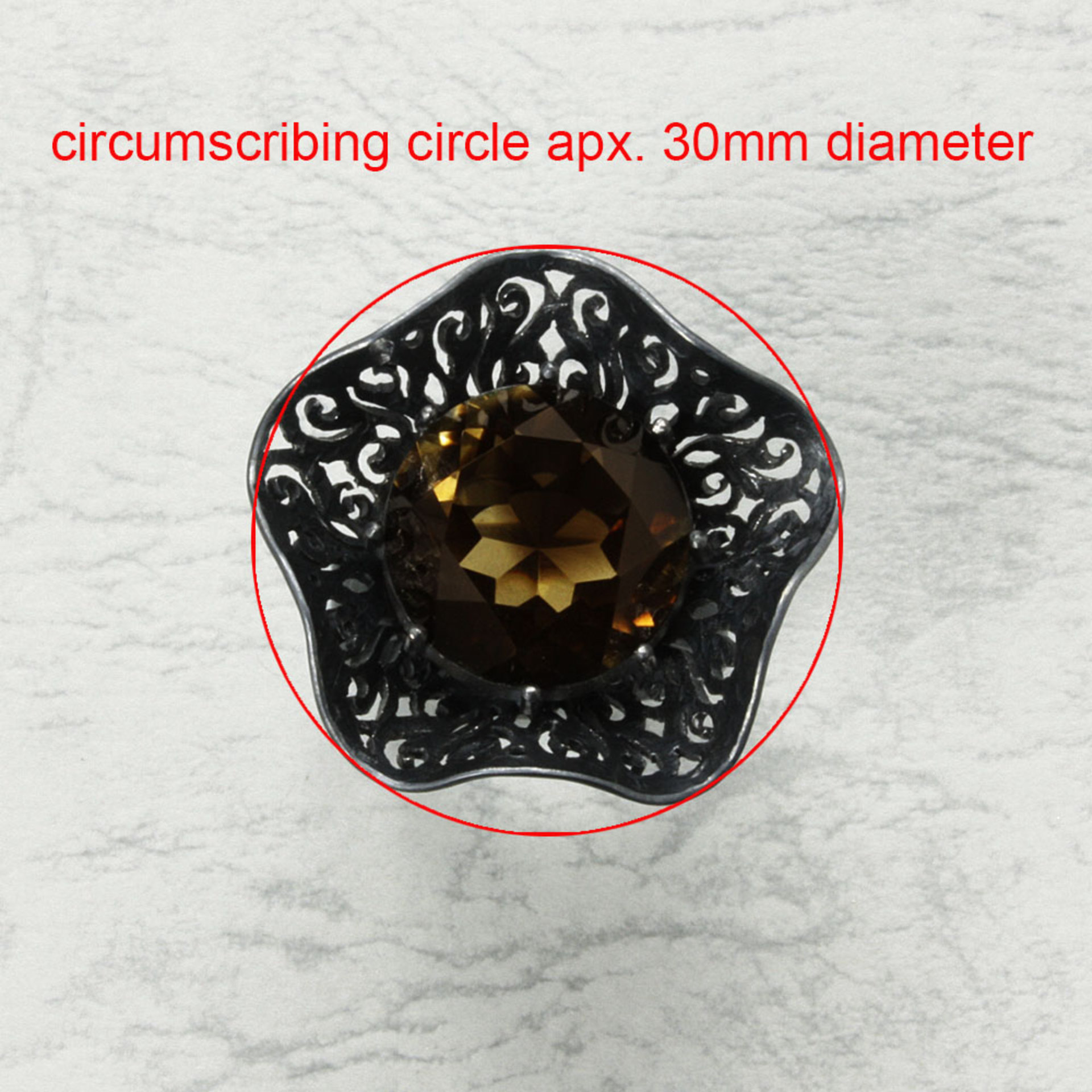 Lacy openwork smokey quartz oxidized silver Goth ring