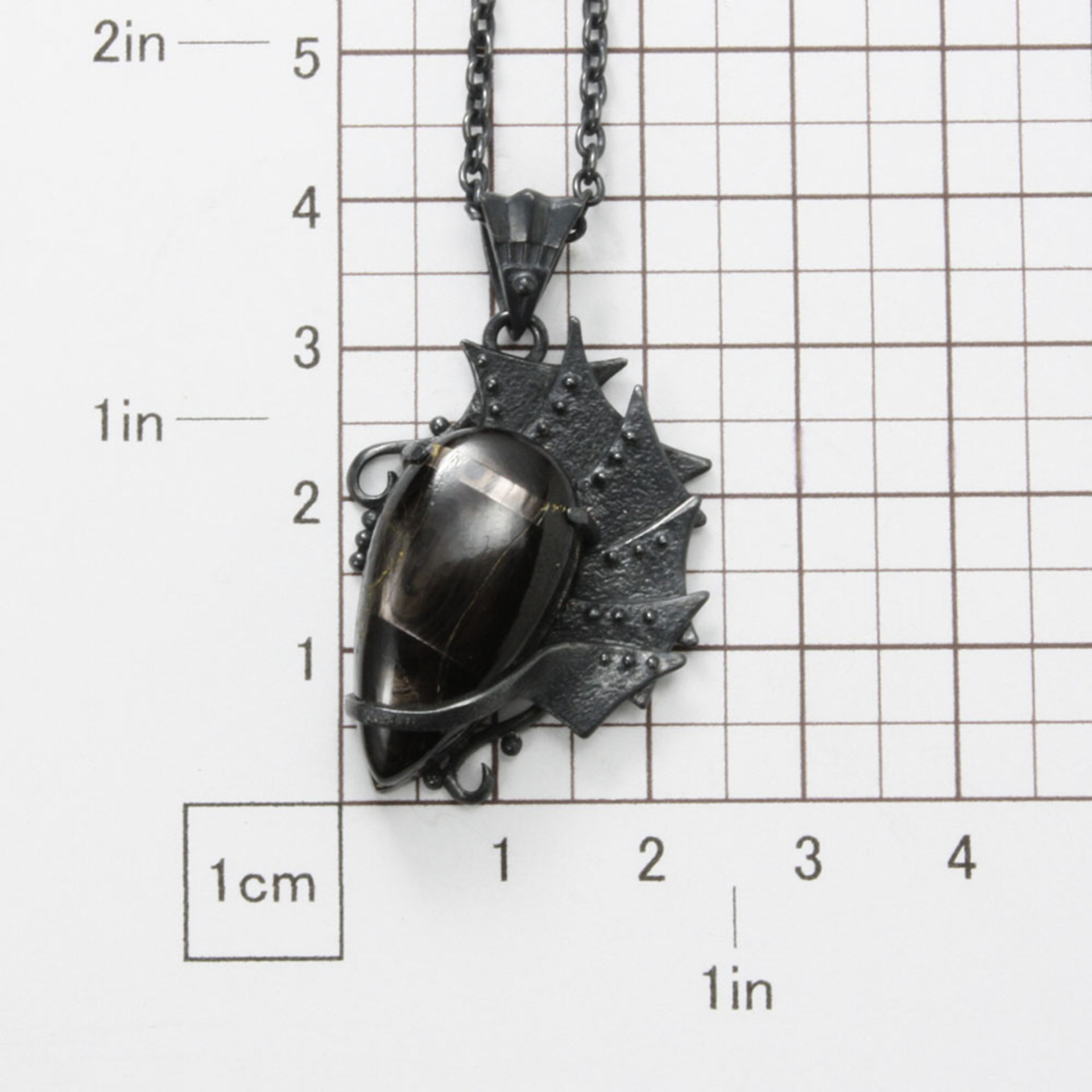 Hypersthene oxidized silver Goth pendant necklace, steampunk necklace