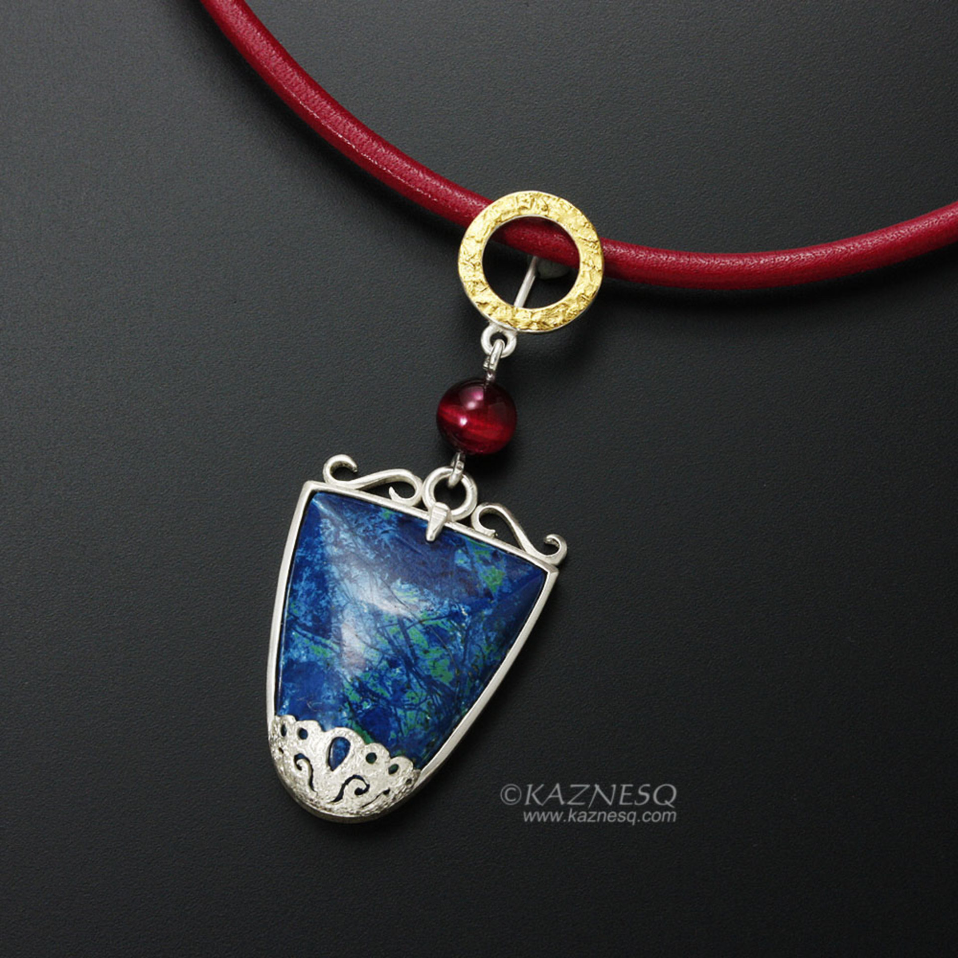 Azurite silver pendant necklace with lacy openwork