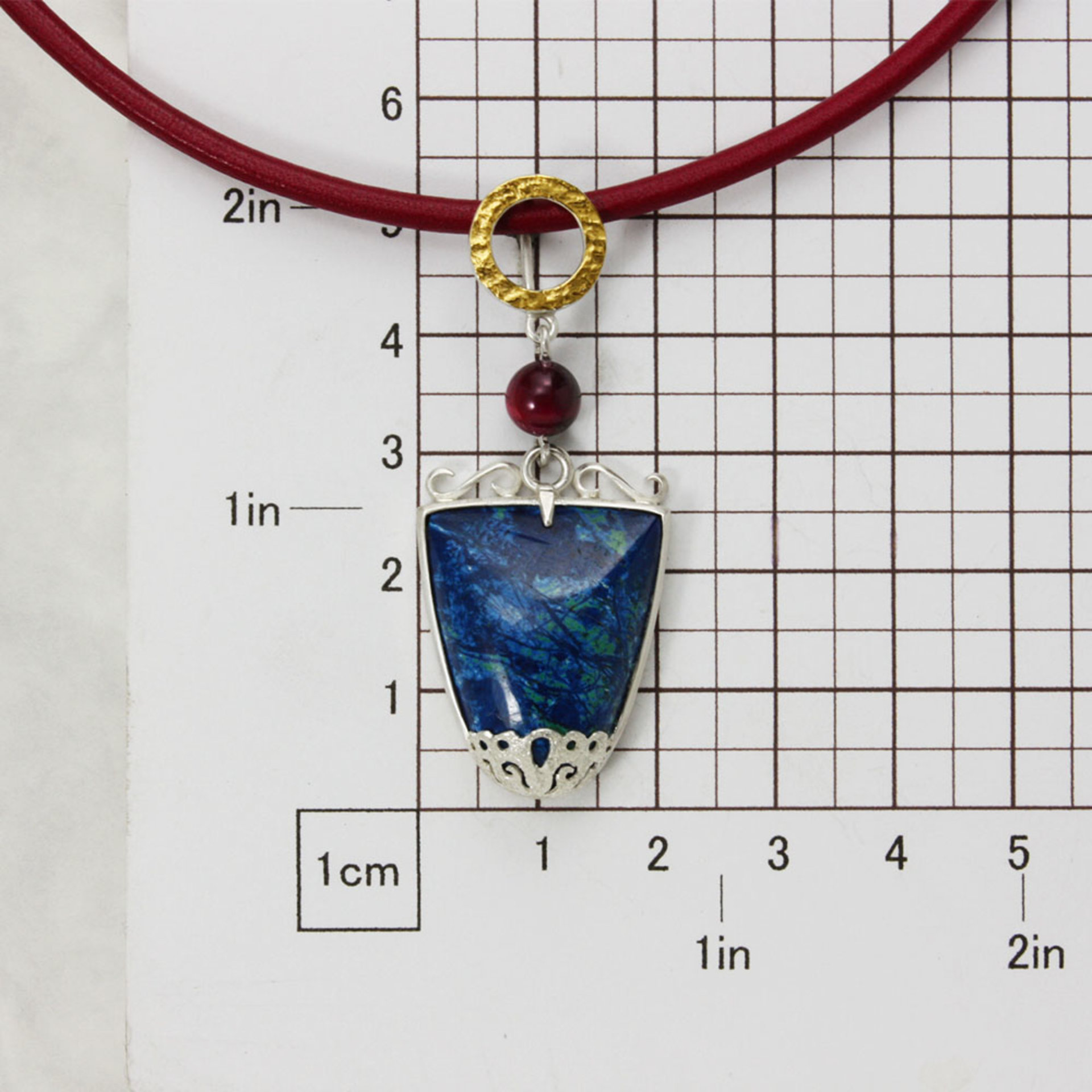 Azurite silver pendant necklace with lacy openwork