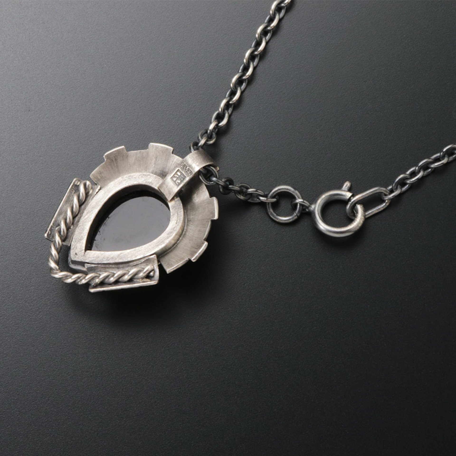 Rutilated quartz oxidized silver steampunk samurai helmet pendant necklace