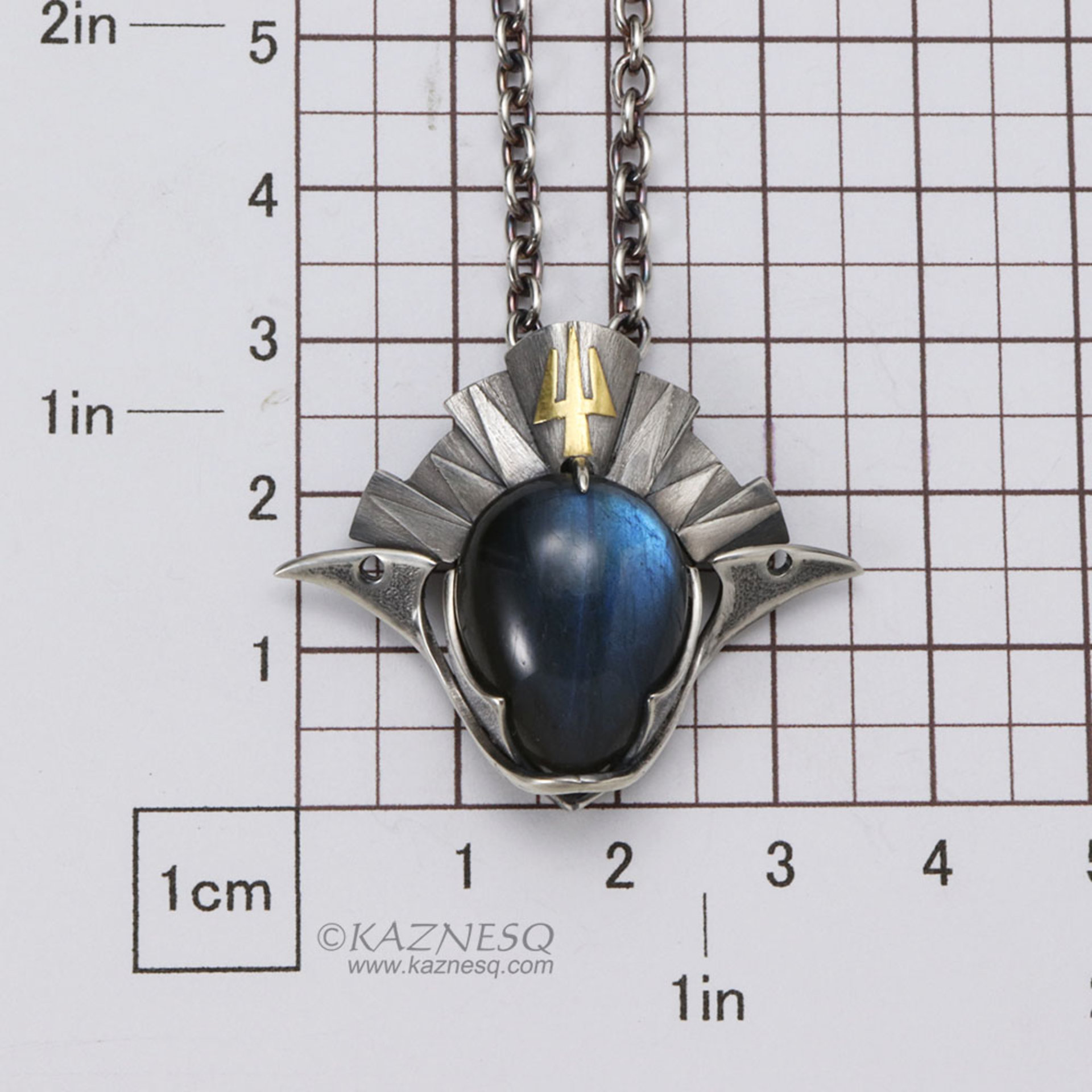 Blue labradorite knight and samurai helmet motif oxidized silver unisex pendant