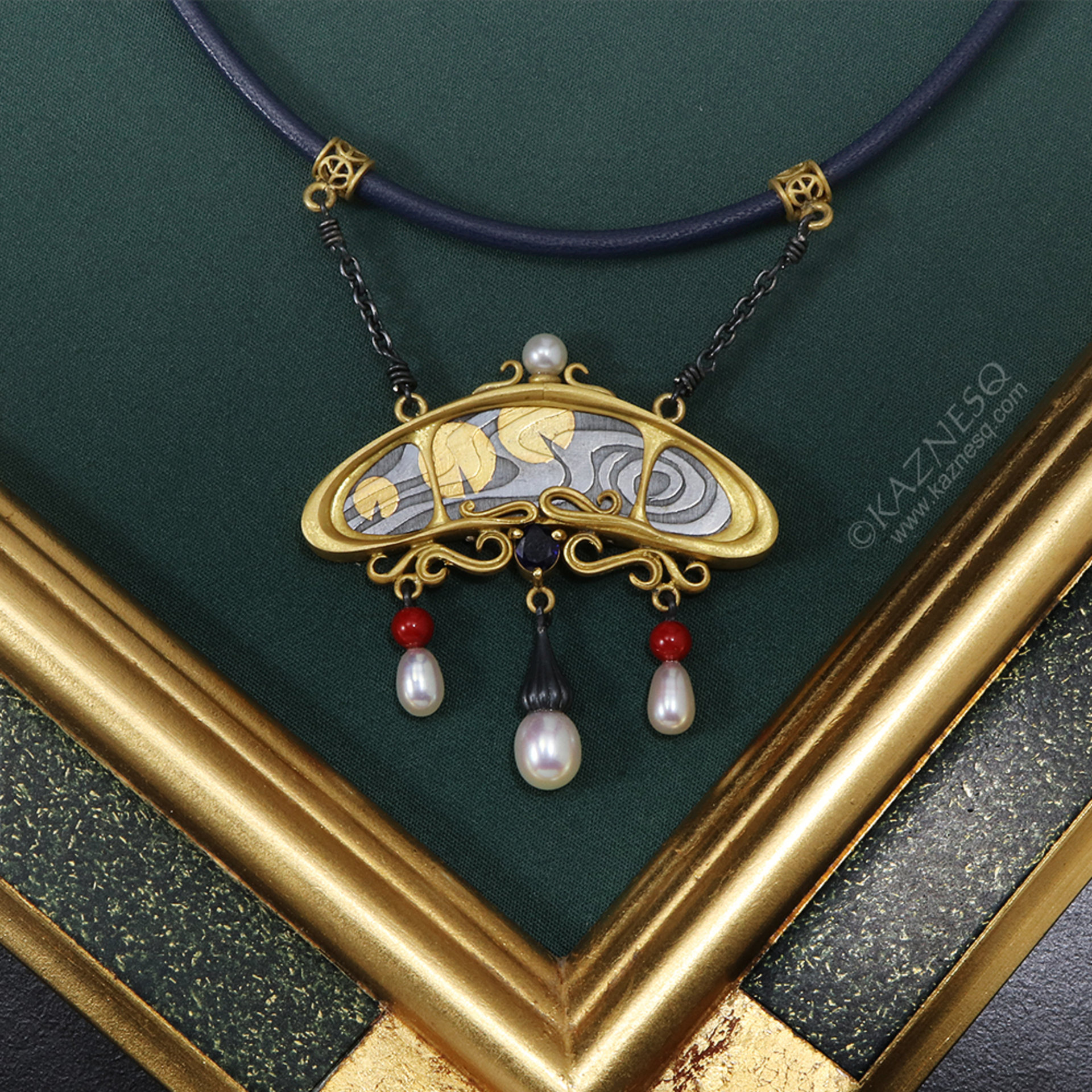 Art Nouveau Keum Boo waterlily pads and sapphire necklace.