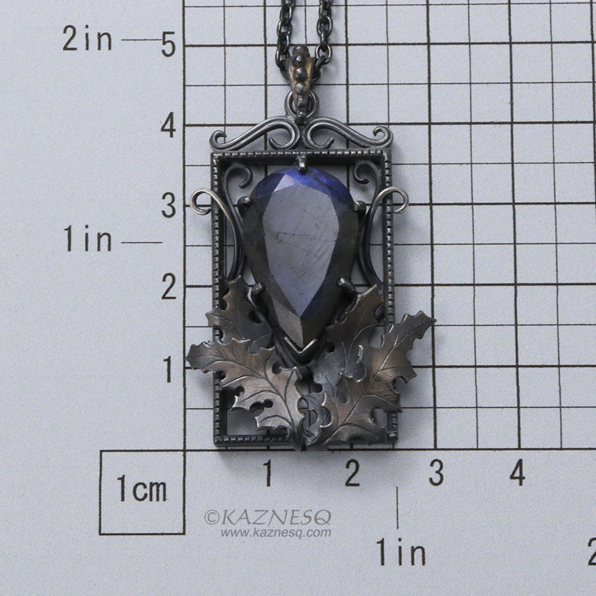 Blue labradorite thistle goth Art Nouveau oxidized silver pendant necklace