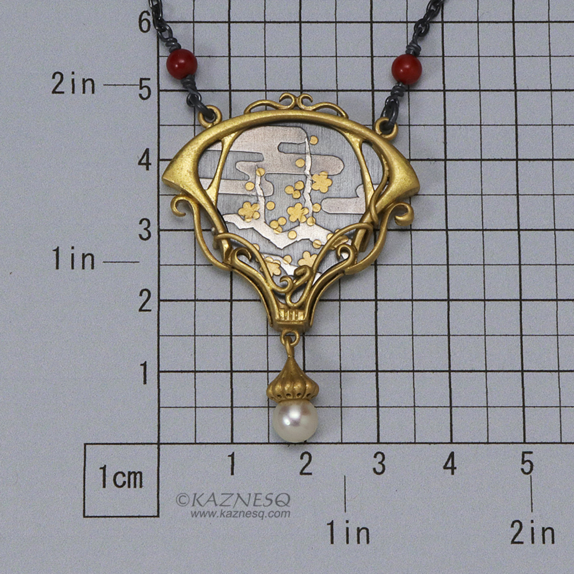 Art Nouveau style golden blossoms necklace, Keum Boo necklace