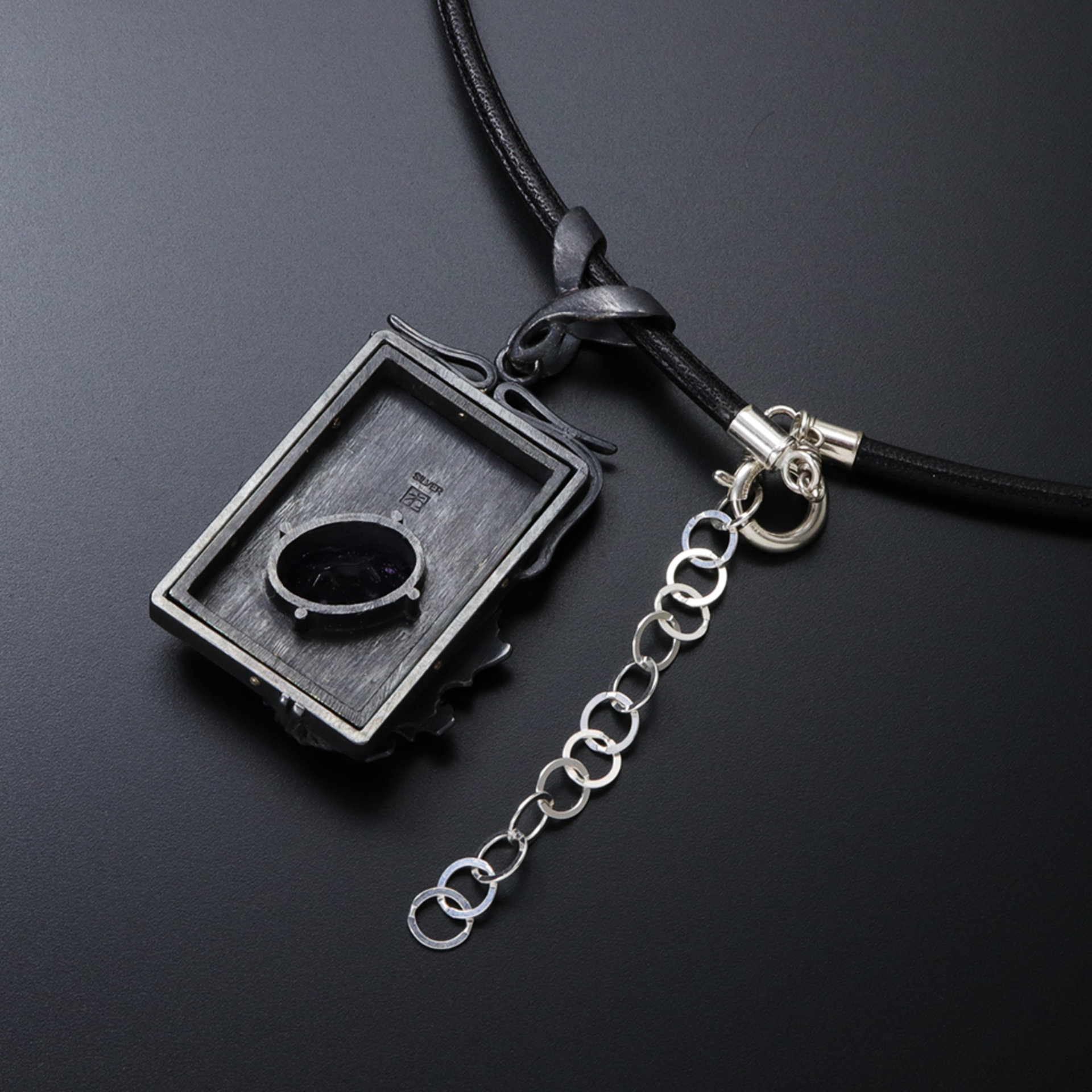 Amethyst Art Nouveau style thistle pendant necklace, Goth pendant