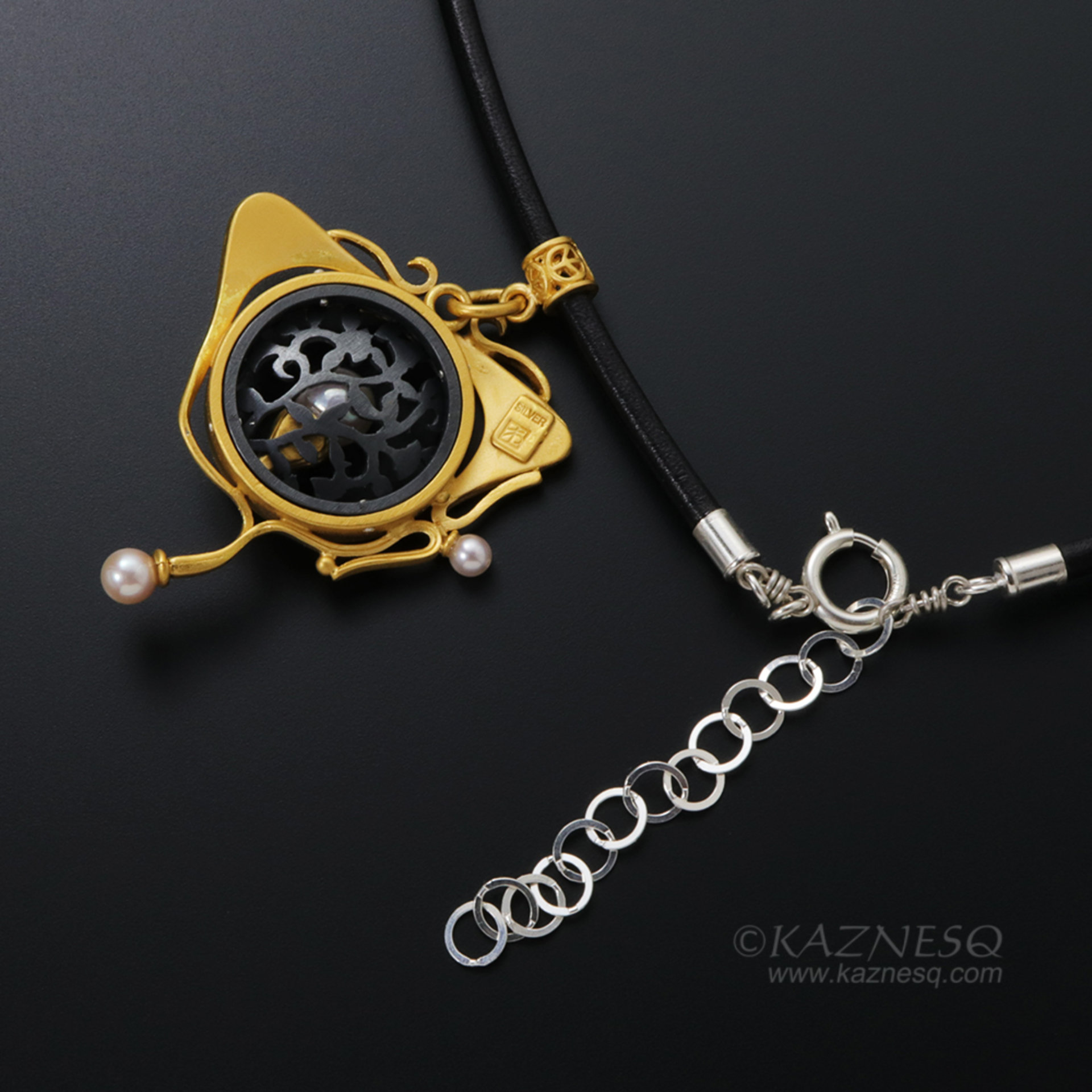 Art Nouveau style openwork akoya pearl pendant necklace