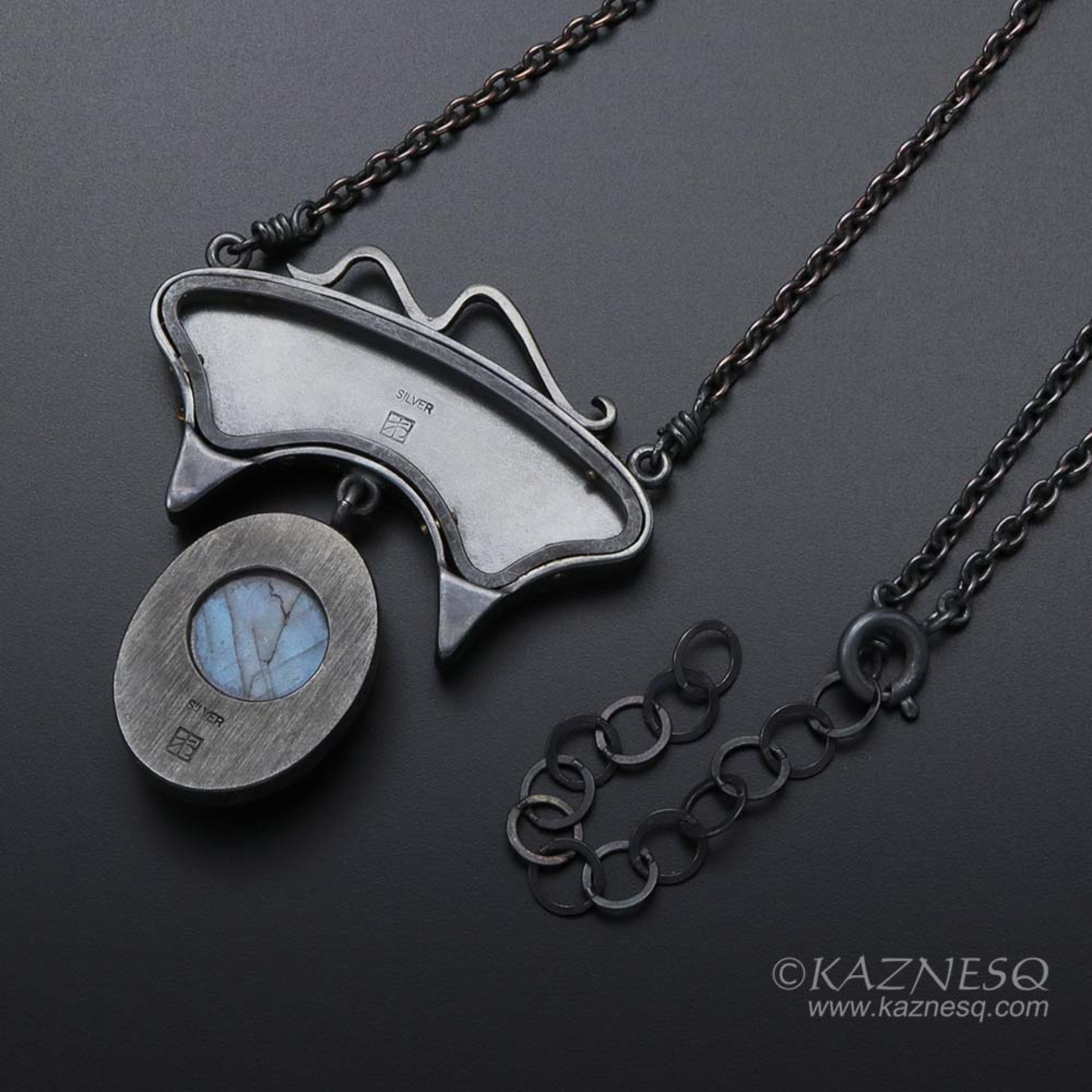 Art Nouveau style oxidized silver blue labradorite pendant