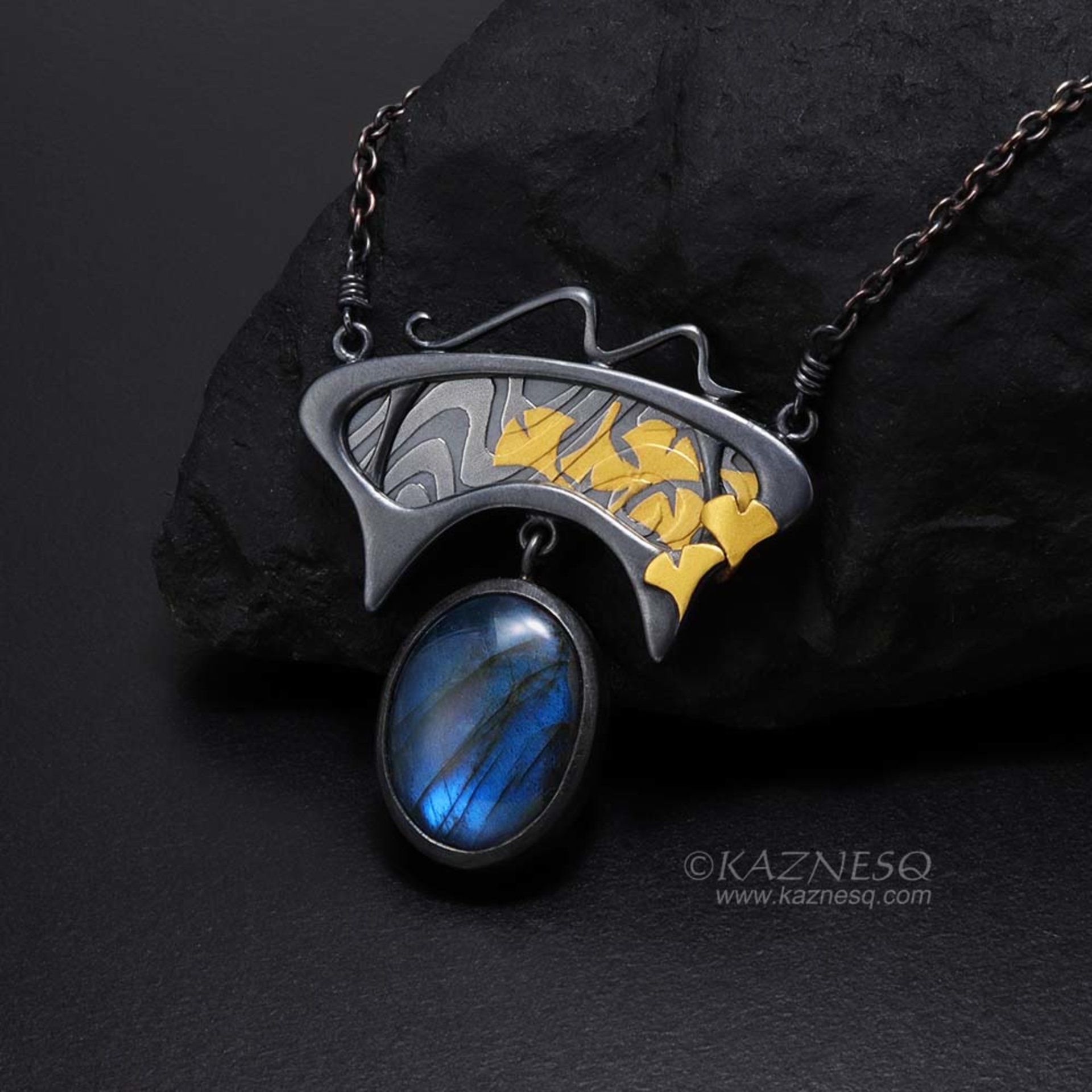 Art Nouveau style oxidized silver blue labradorite pendant