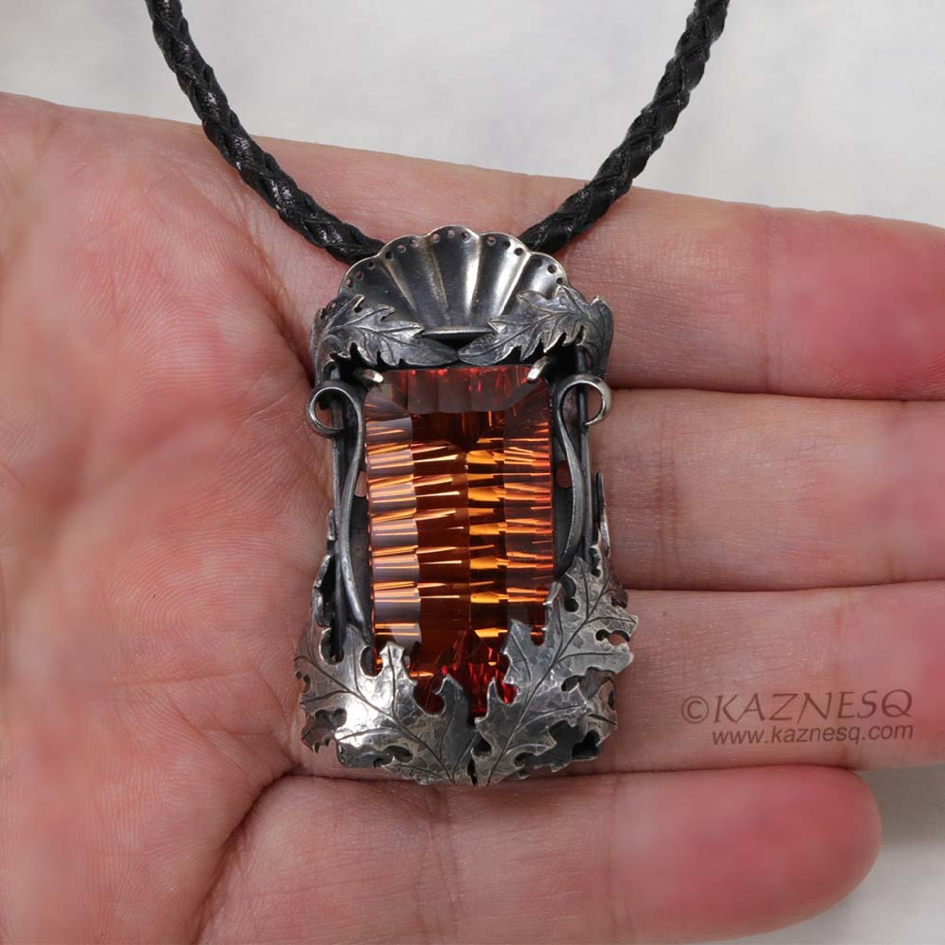 Orange mystique quartz goth oxidized silver pendant necklace