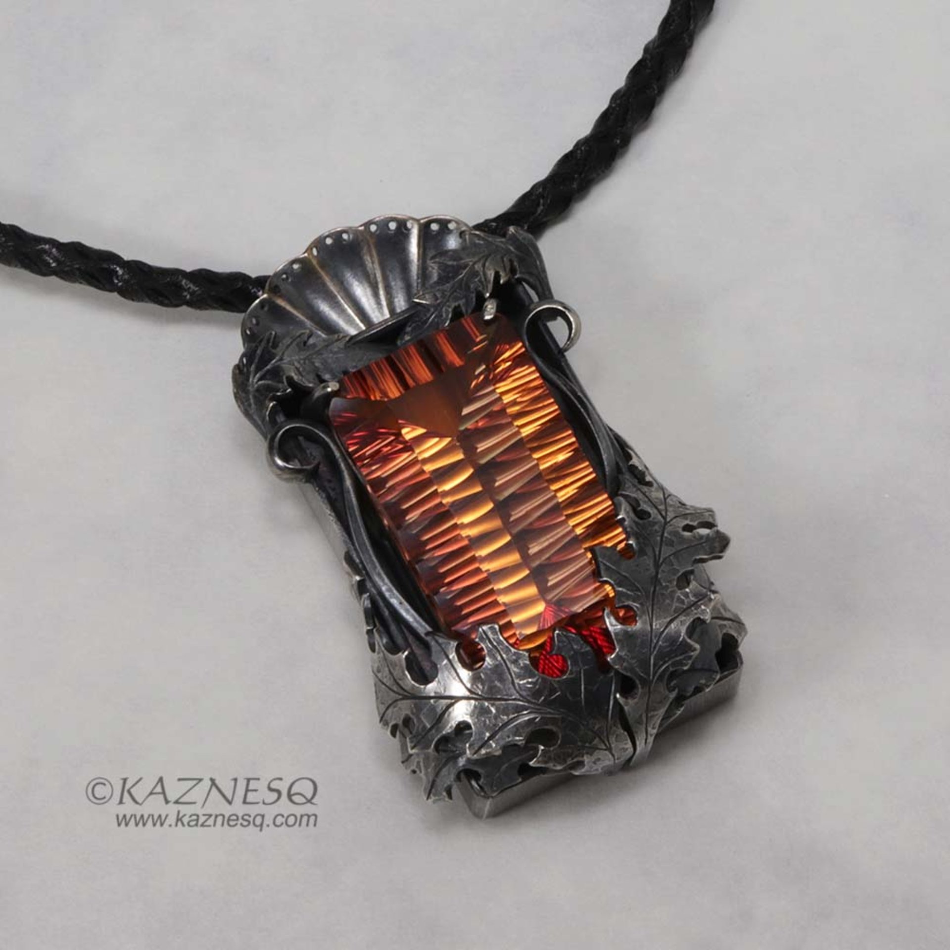 Orange mystique quartz goth oxidized silver pendant necklace