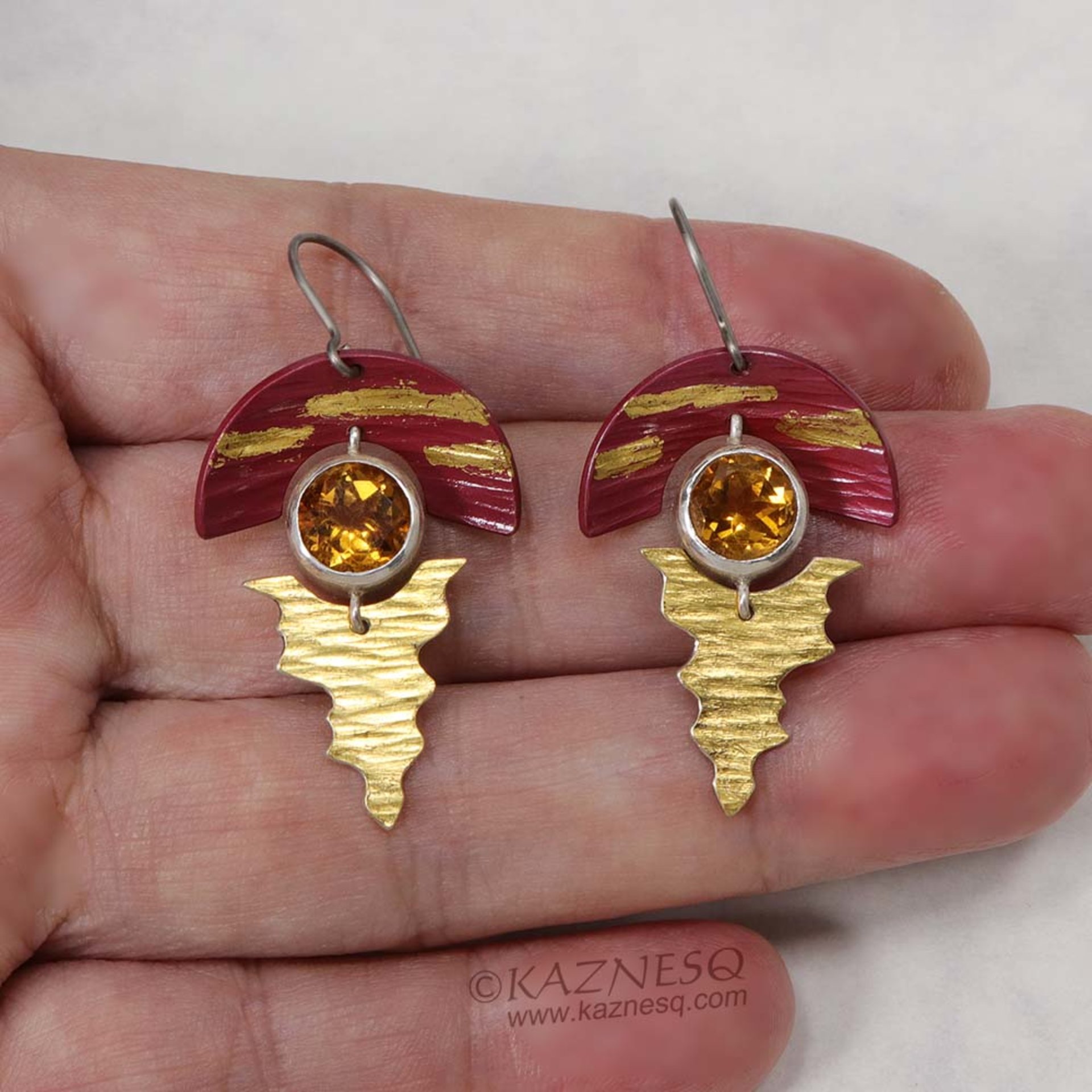 Sunset earrings featuring Japanese patina Hido and Keum Boo