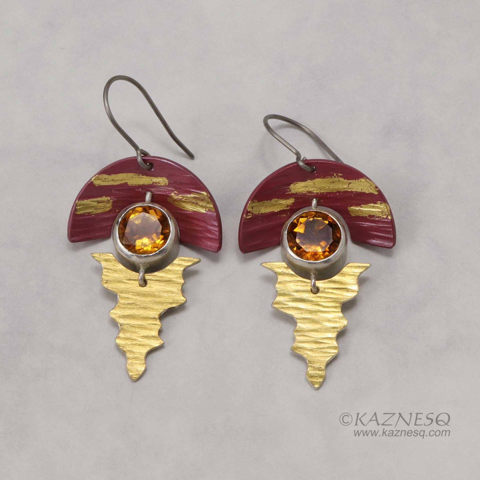 Sunset earrings featuring Japanese patina Hido and Keum Boo