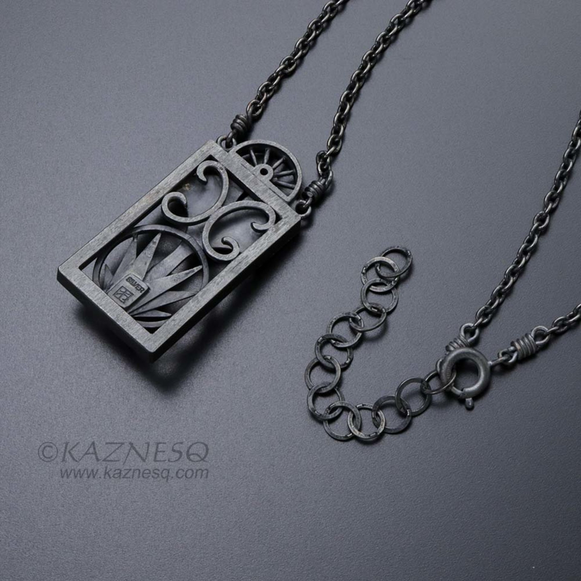 Art Deco style ginkgo Keum Boo necklace with akoya and white topaz