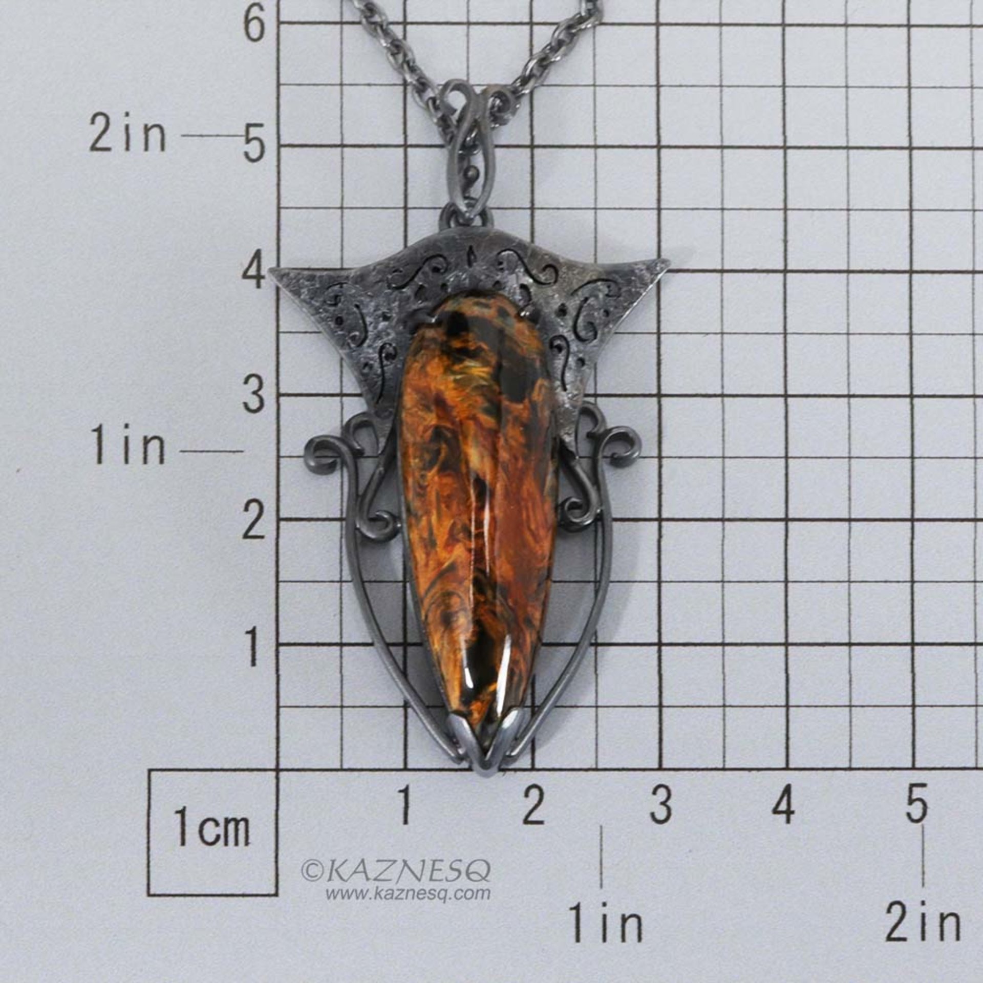 Pietersite oxidized silver openwork goth pendant necklace