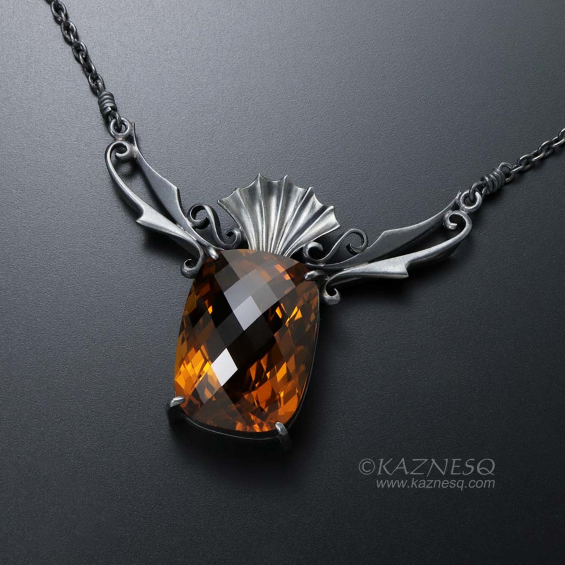 31.39ct gorgeous smoky quartz goth feel oxidized silver necklace