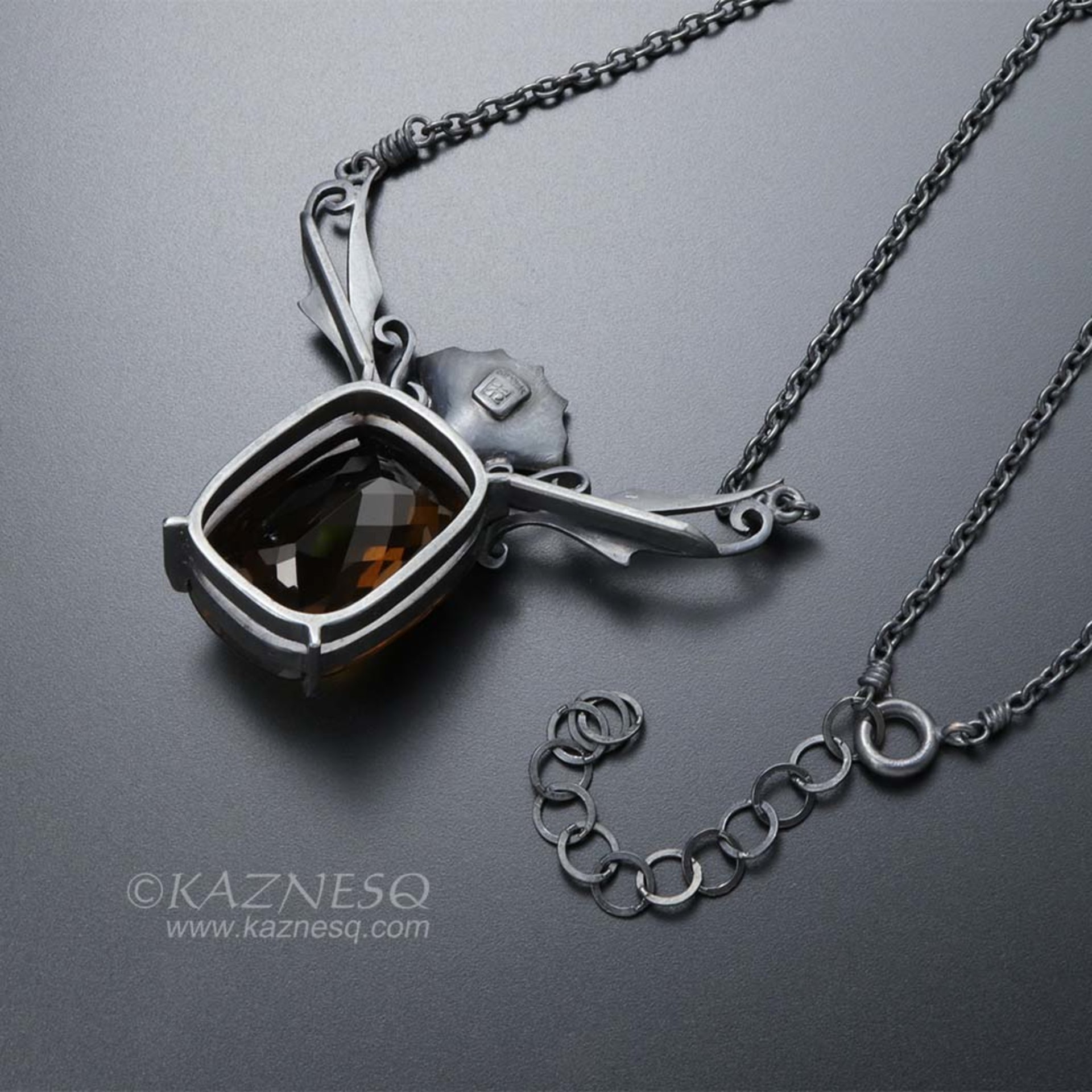 31.39ct gorgeous smoky quartz goth feel oxidized silver necklace